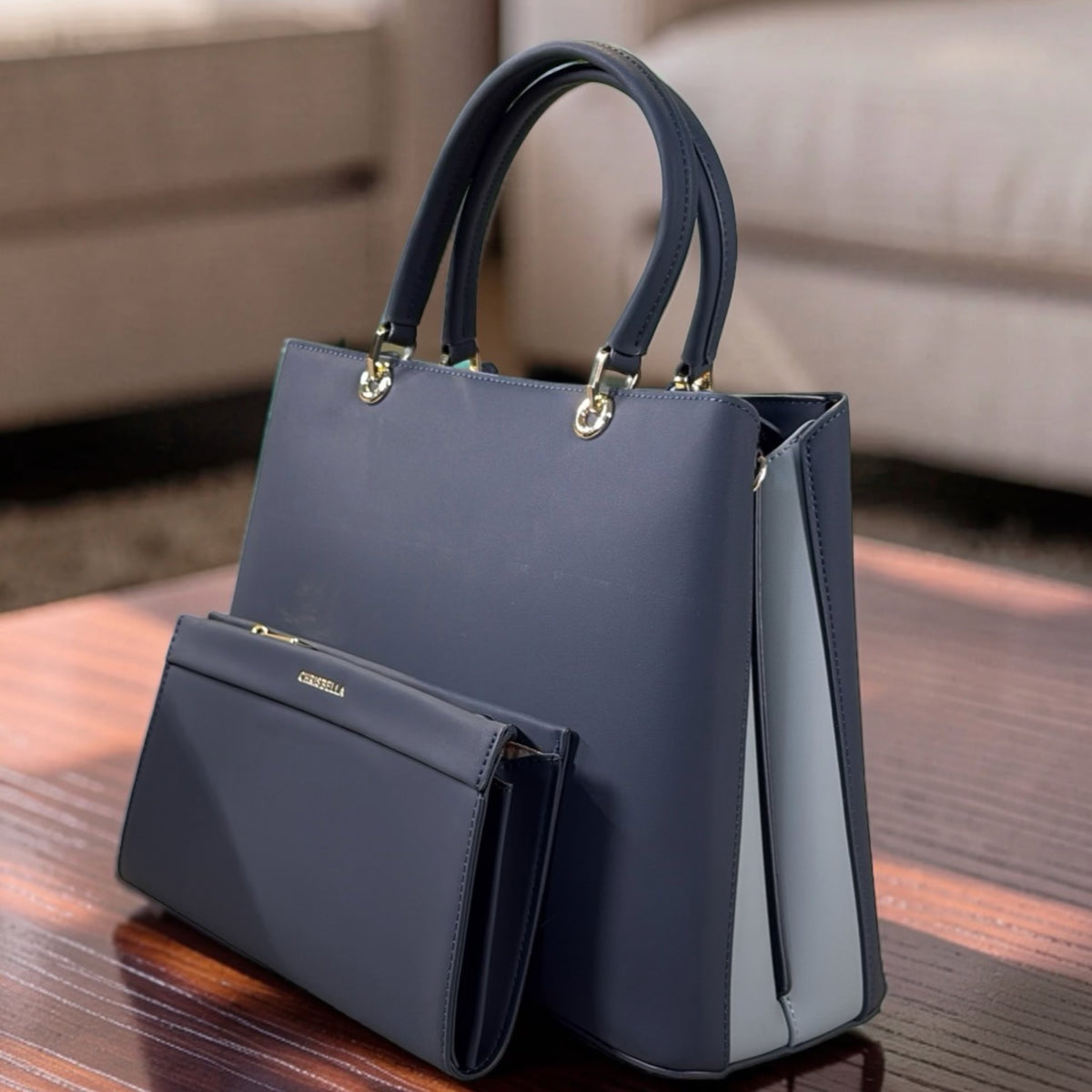 Chrisbella Scarf Detail 2-in-1 Two-Tone Bag in Navy
