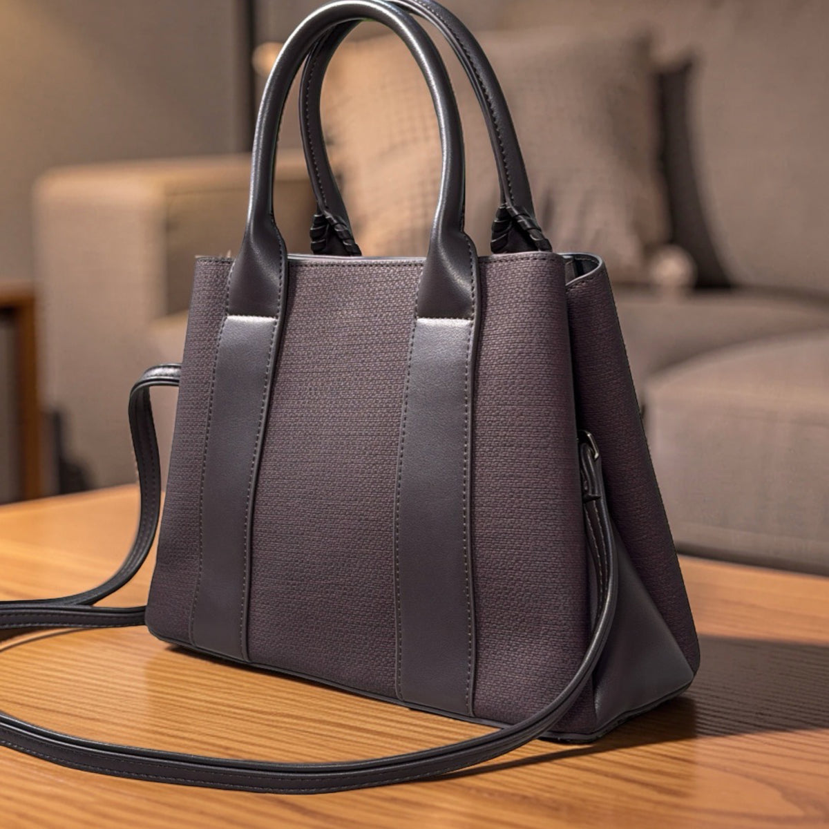 Chrisbella Double Handle Structured Medium Bag in Coffee