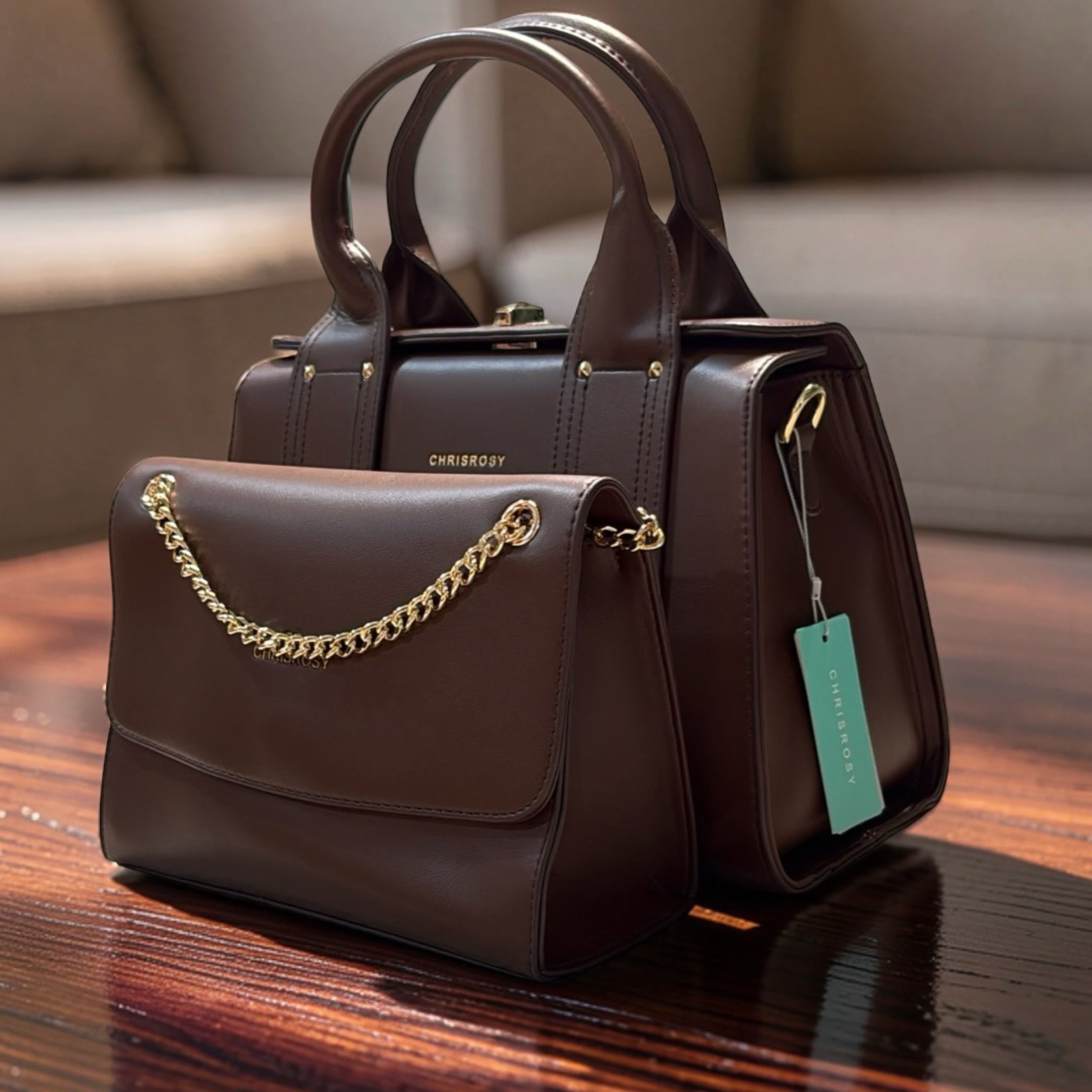 Chrisrosy 2-in-1 Structured Double Handle Bag in Coffee