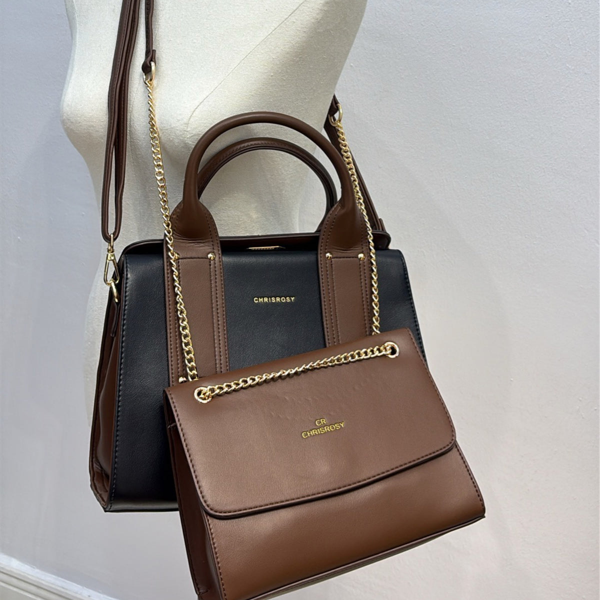 Chrisrosy 2-in-1 Structured Double Handle Bag in Black/Brown