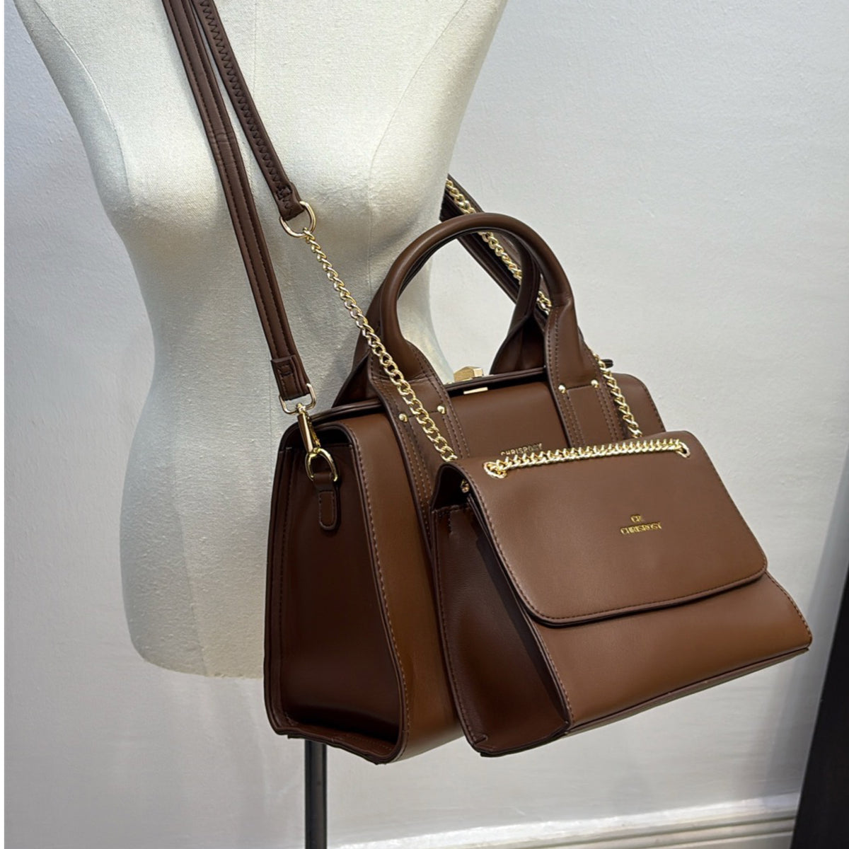 Chrisrosy 2-in-1 Structured Double Handle Bag in Coffee
