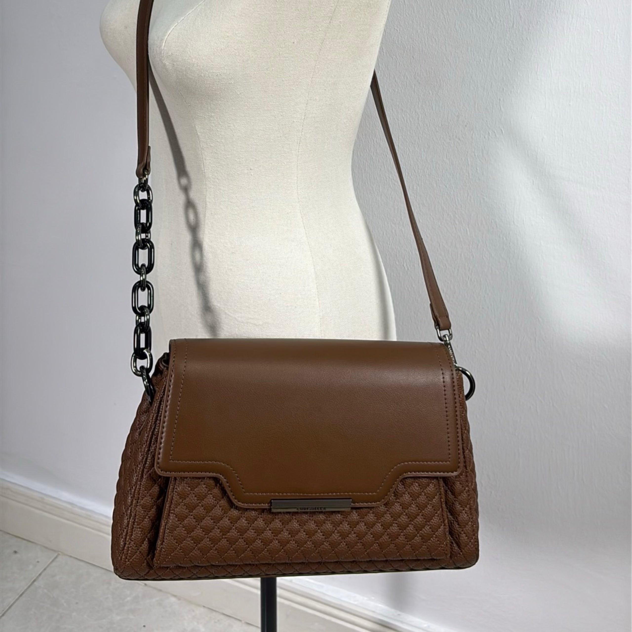 Chrisbella Quilted Sling Bag in Coffee