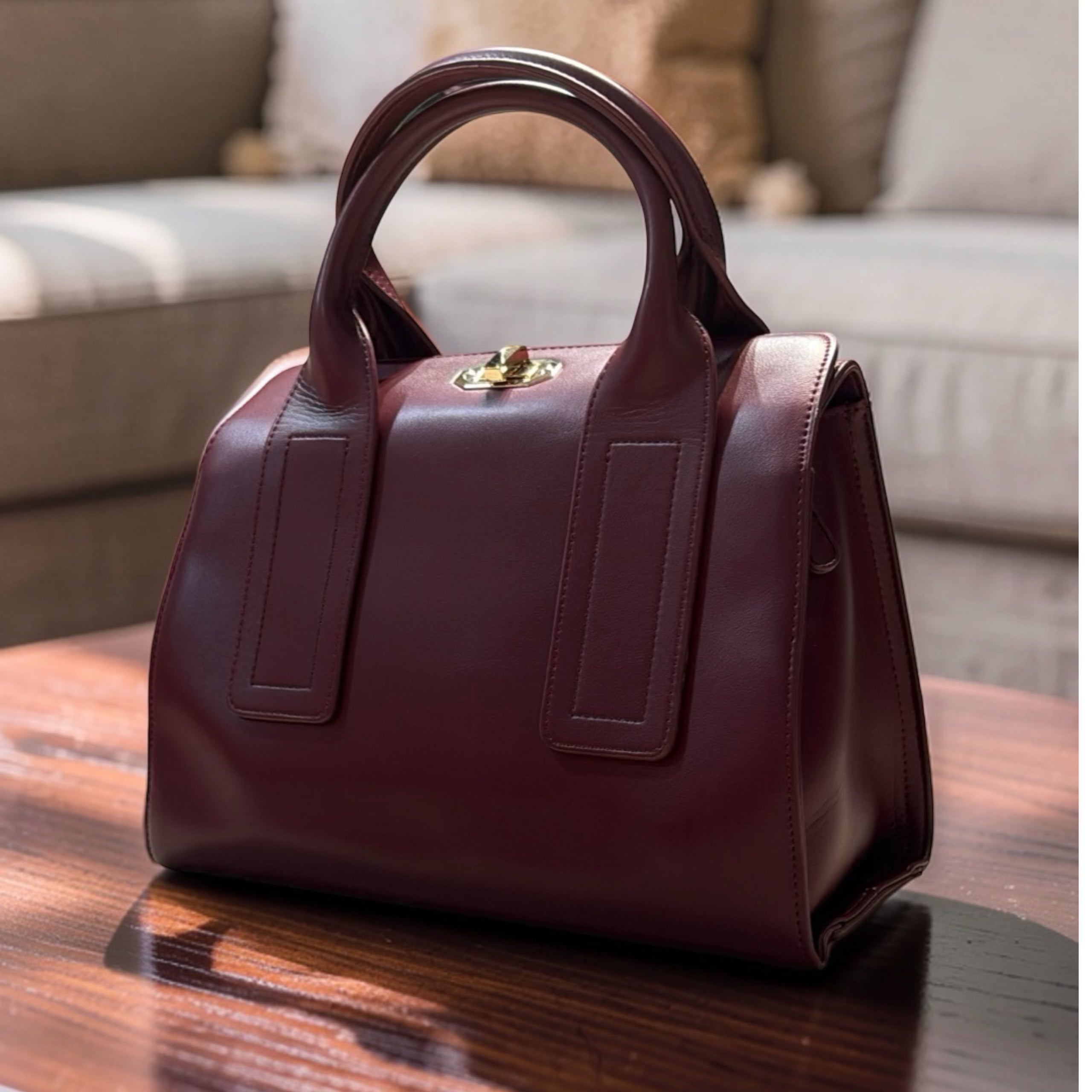 Chrisrosy 2-in-1 Structured Double Handle Bag in Maroon