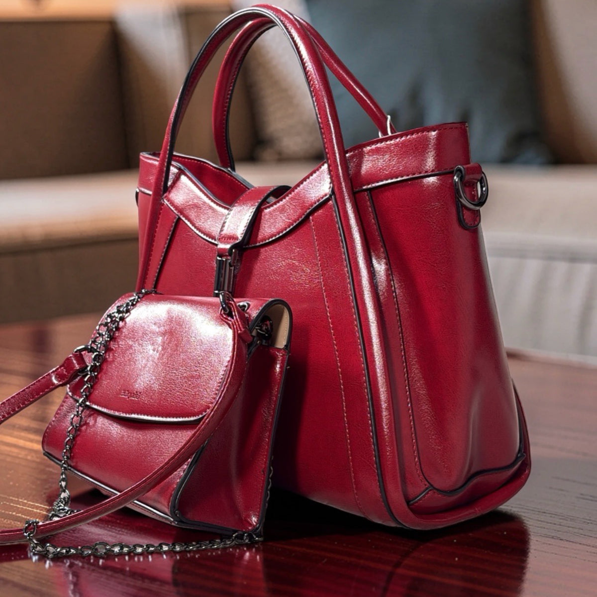 Holley Vivi Two-in One Contrast Color Bag in Burgundy