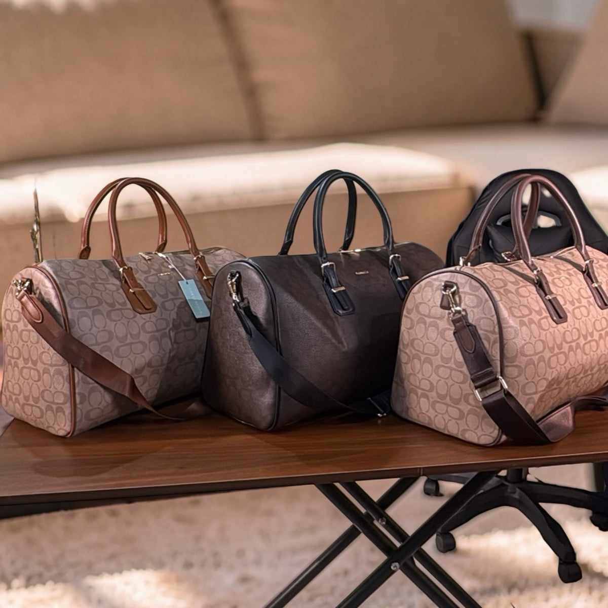 Chrisbella Monogram Design Travel Bag in Brown