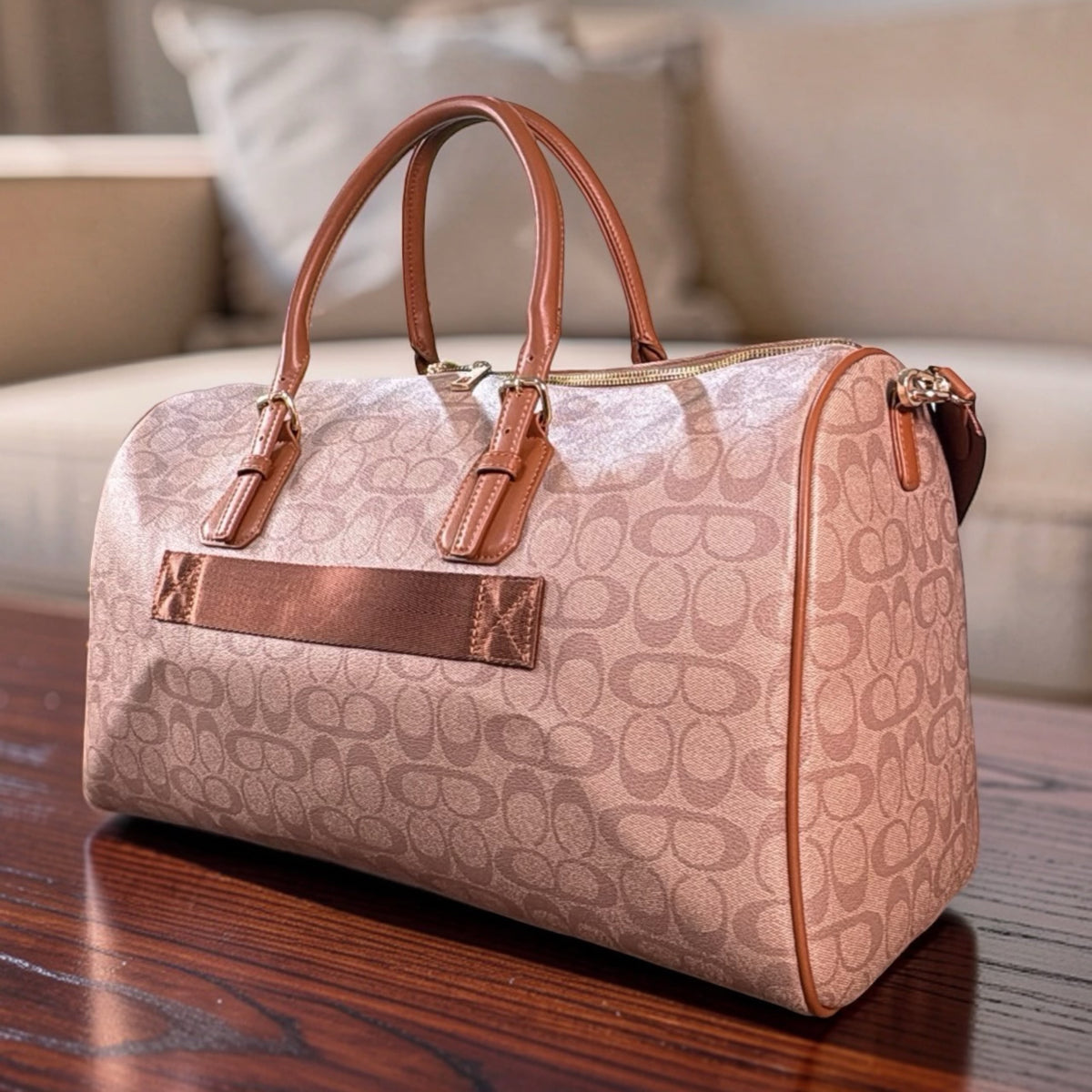 Chrisbella Monogram Design Travel Bag in Brown