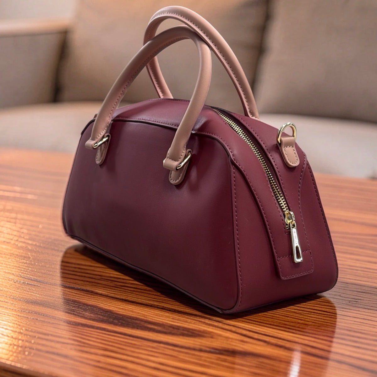 Chrisbella Two-in-One Contrast Handle Bag in Wine