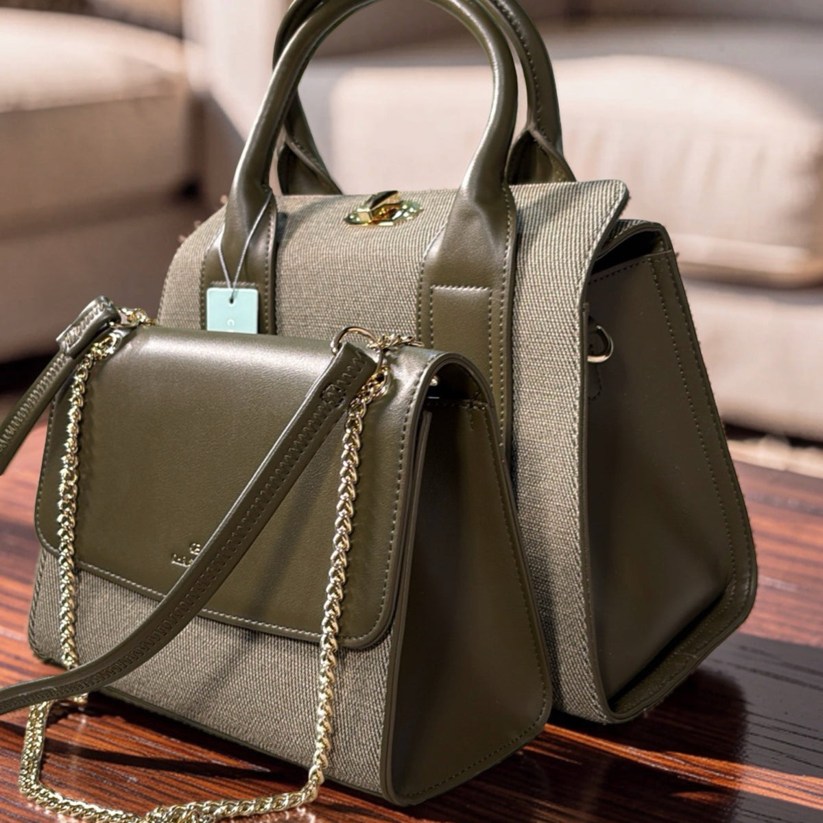 Chrisbella Textured Two-in-One Bag in Army Green