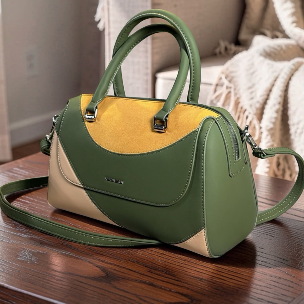 Chrisbella 3-Color Pattern Bag In Green