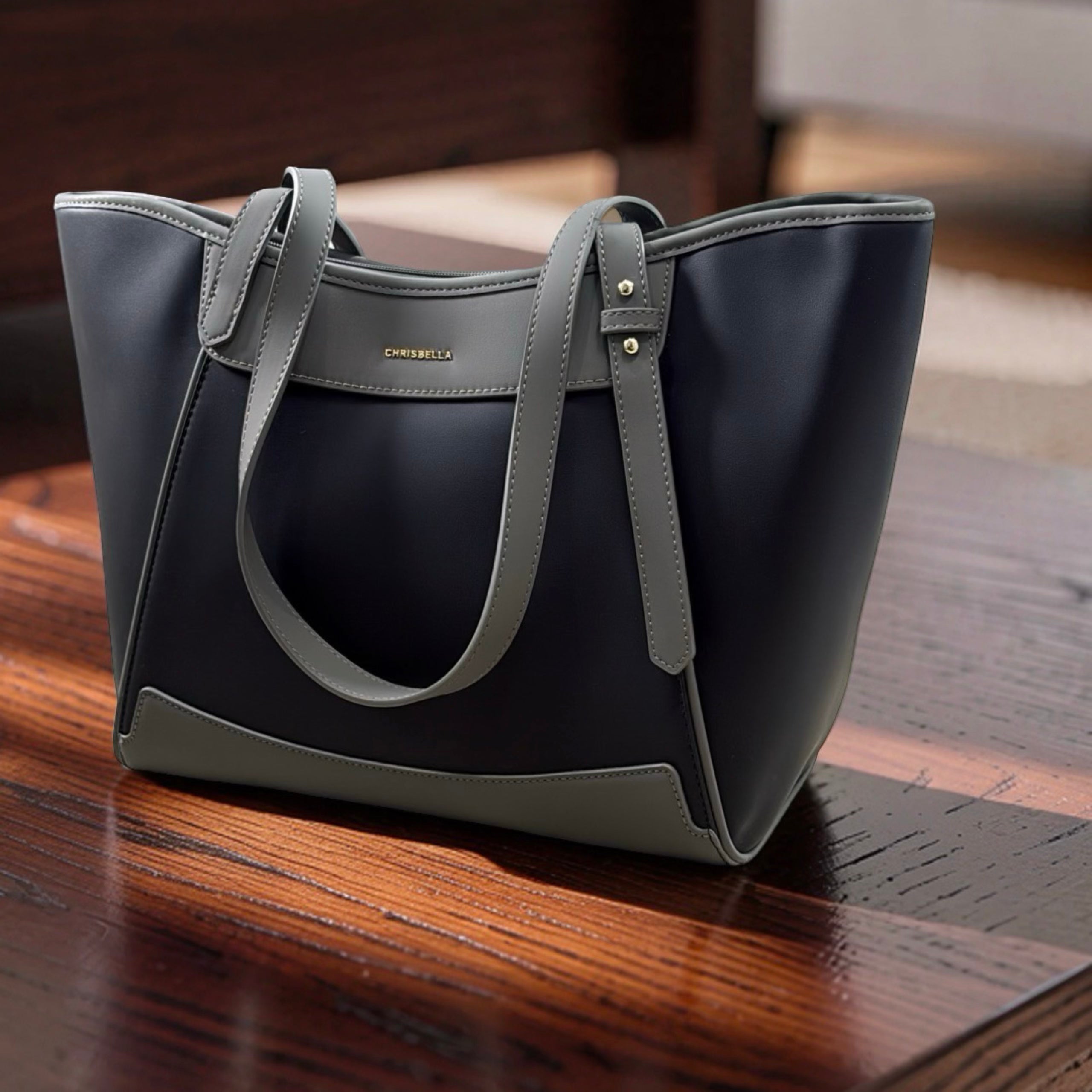 Chrisbella Large Two-Tone Bag in Black