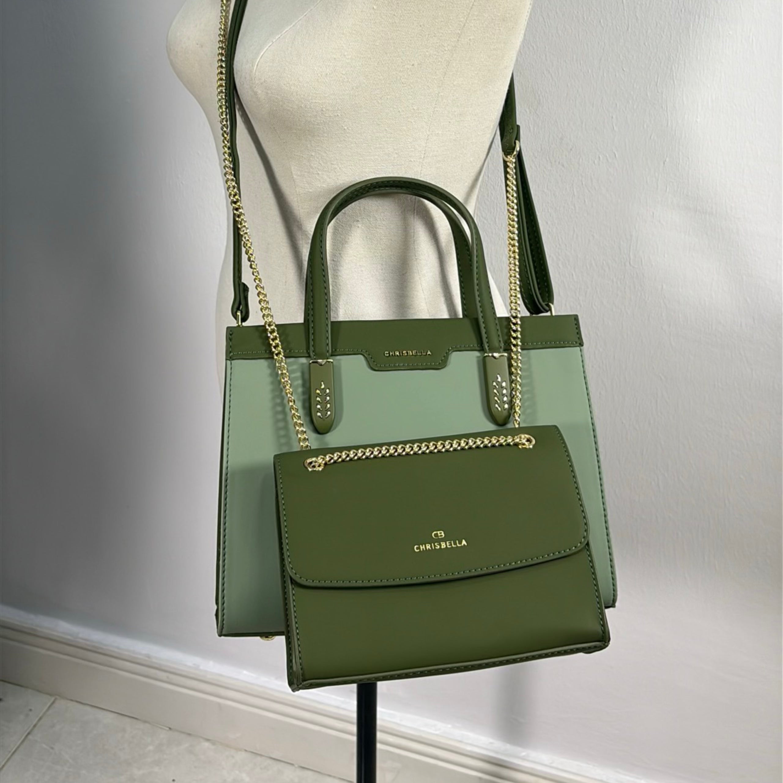Chrisbella Two-In-One Two-Tone Bag in Green