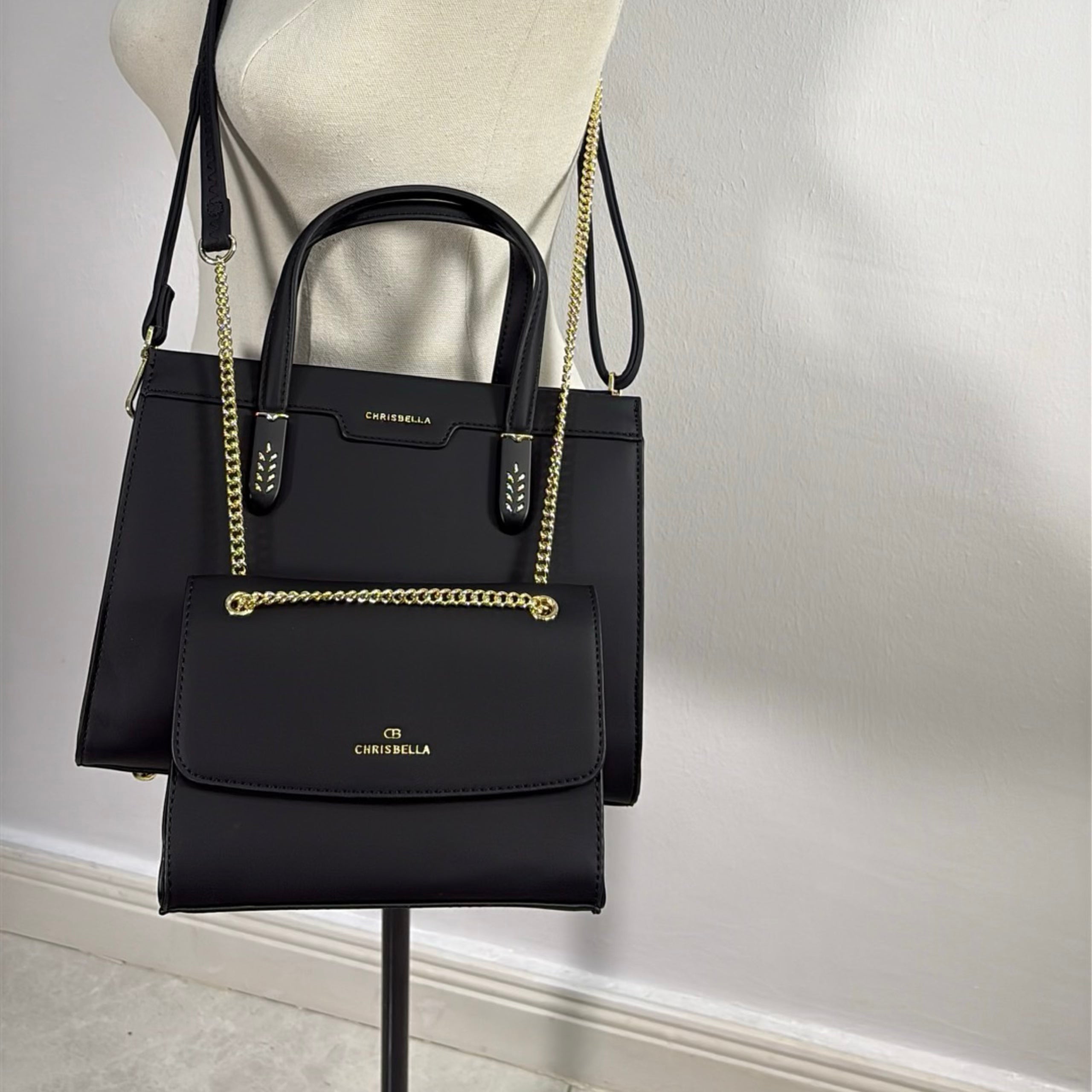 Chrisbella Two-In-One Two-Tone Bag in Black