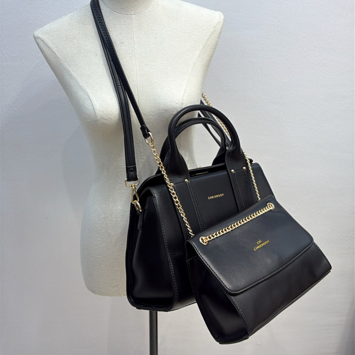 Chrisrosy 2-in-1 Structured Double Handle Bag in Black