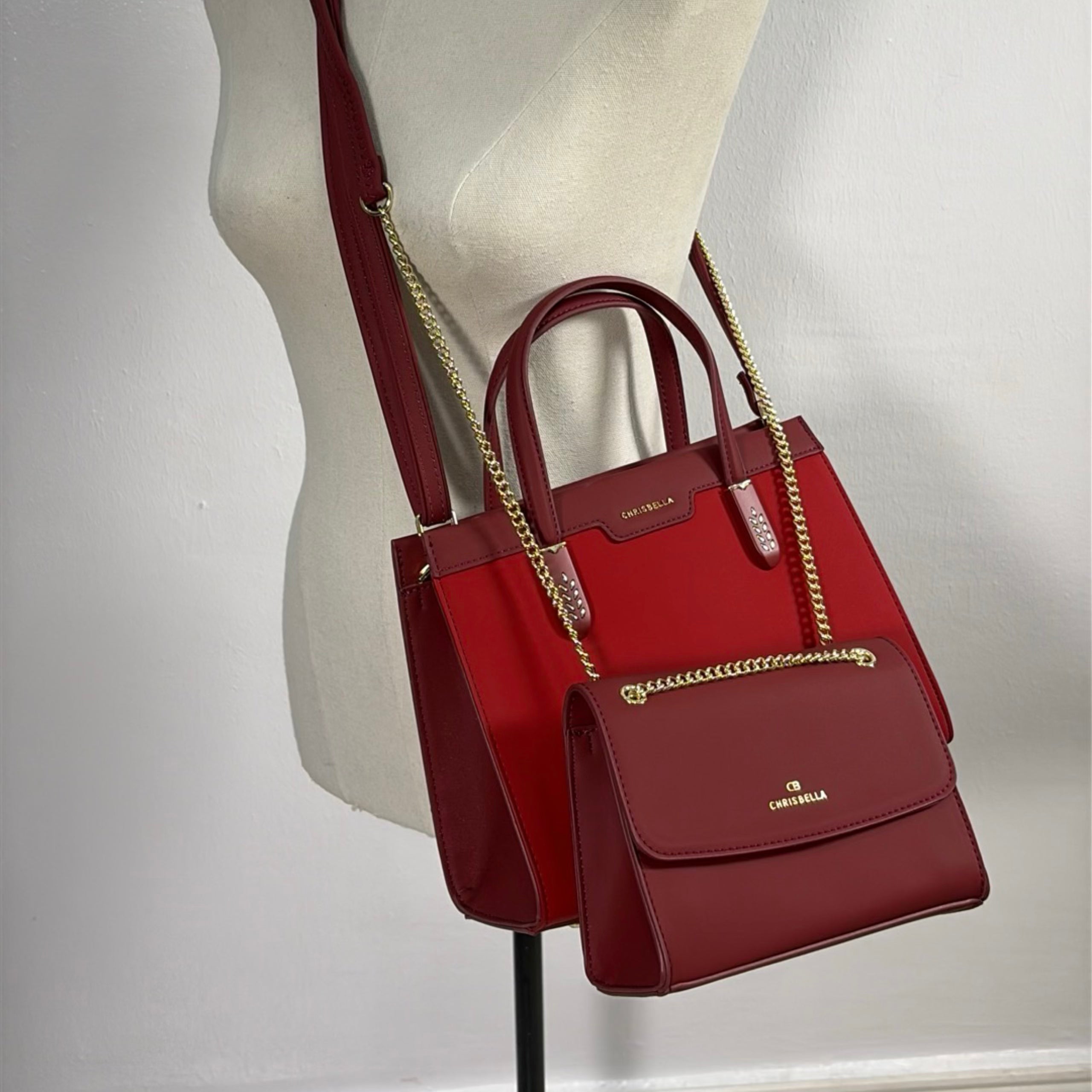 Chrisbella Two-In-One Two-Tone Bag in Red