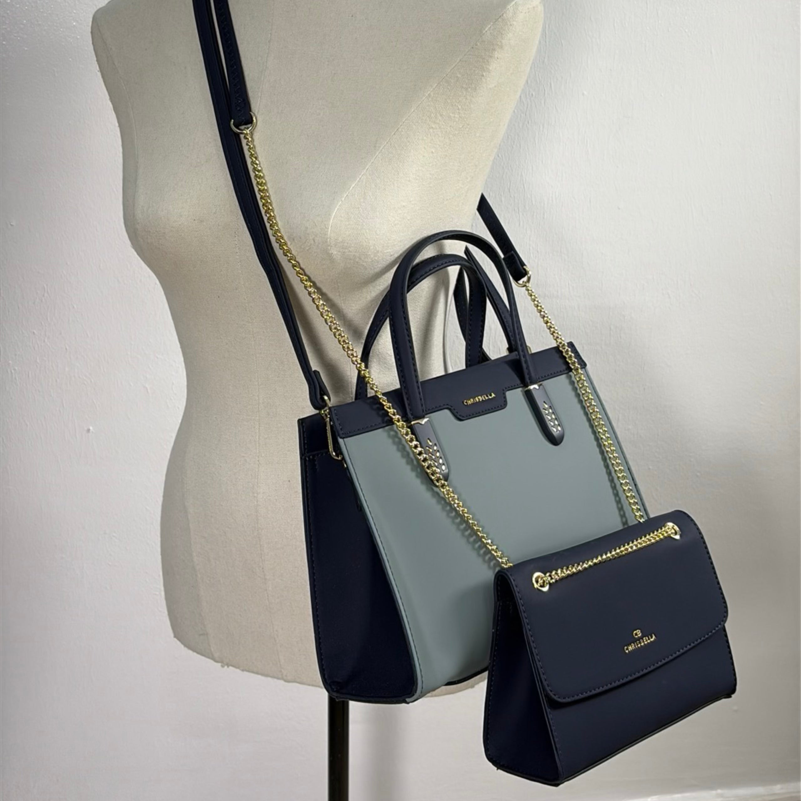 Chrisbella Two-In-One Two-Tone Bag in Navy
