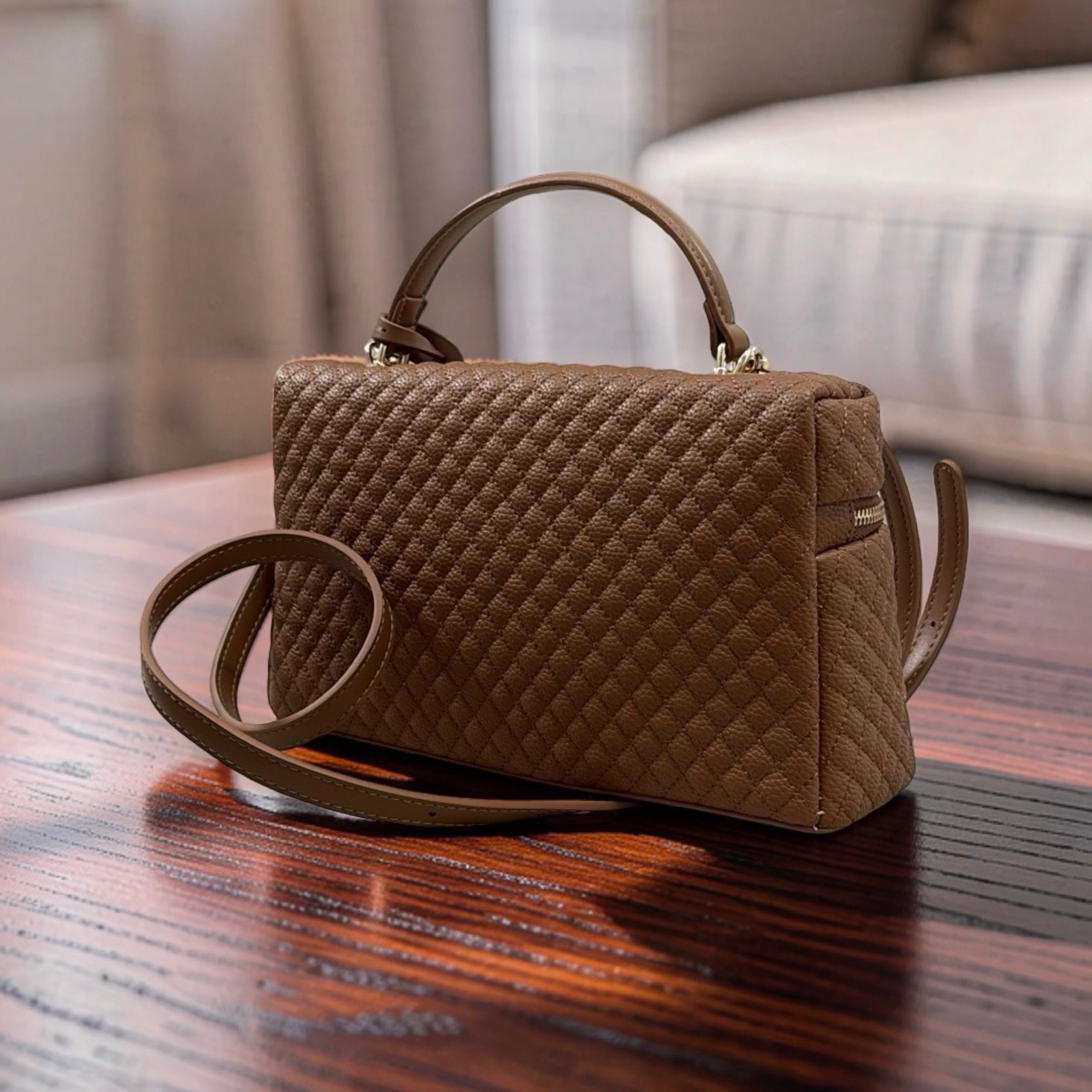 Chrisbella Top Handle textured leather Bag in Brown