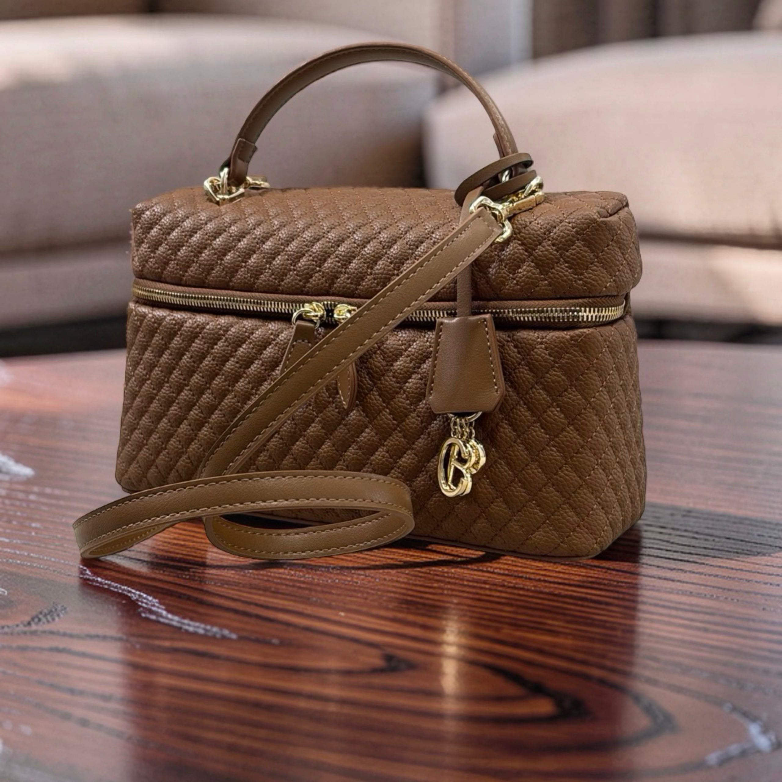 Chrisbella Top Handle textured leather Bag in Brown