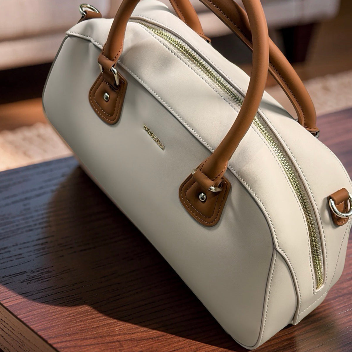 Chrisbella Two-in-One Contrast Handle Bag in Off-White