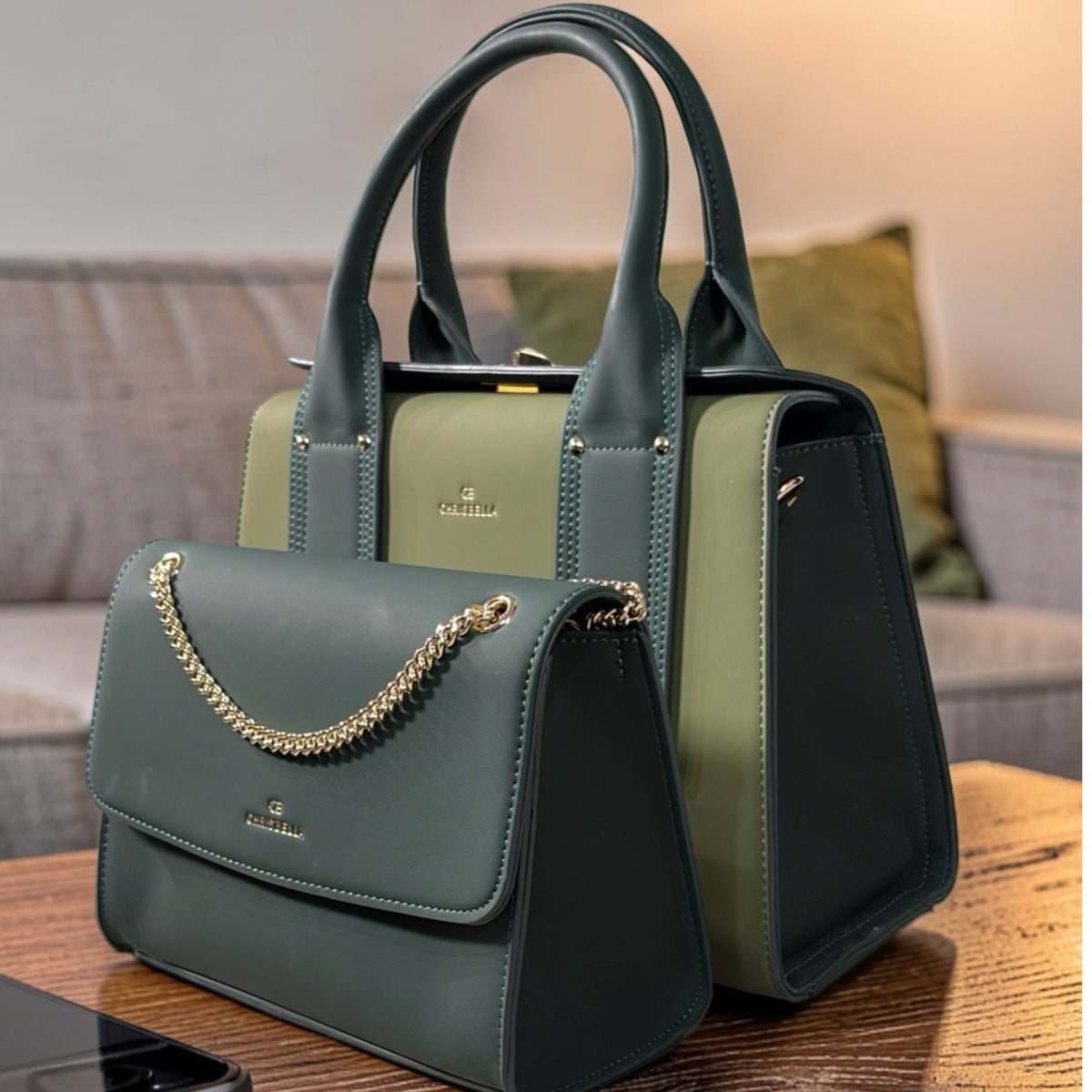 Chrisbella Smooth Two-in-One Bag in Green