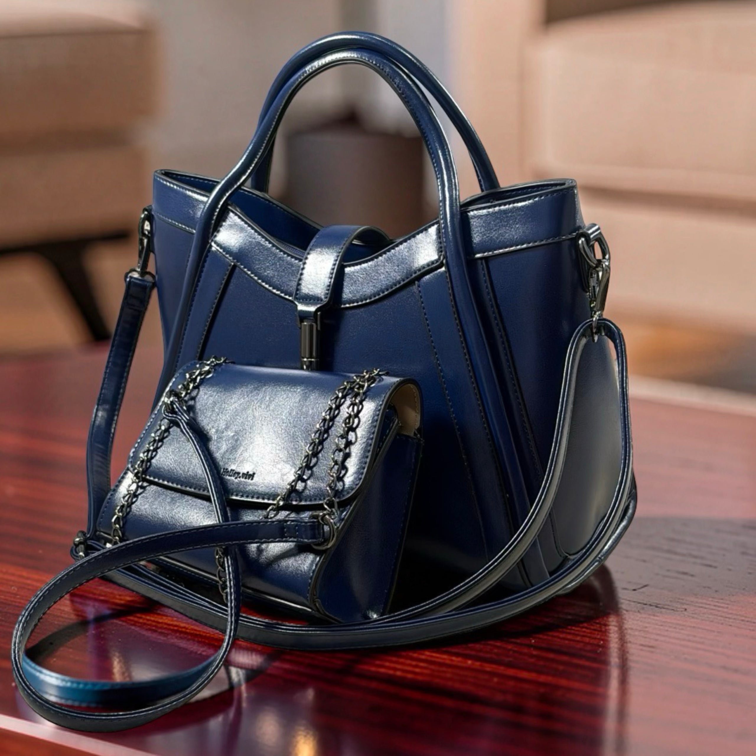 Holley Vivi Two-in One Contrast Color Bag in Navy