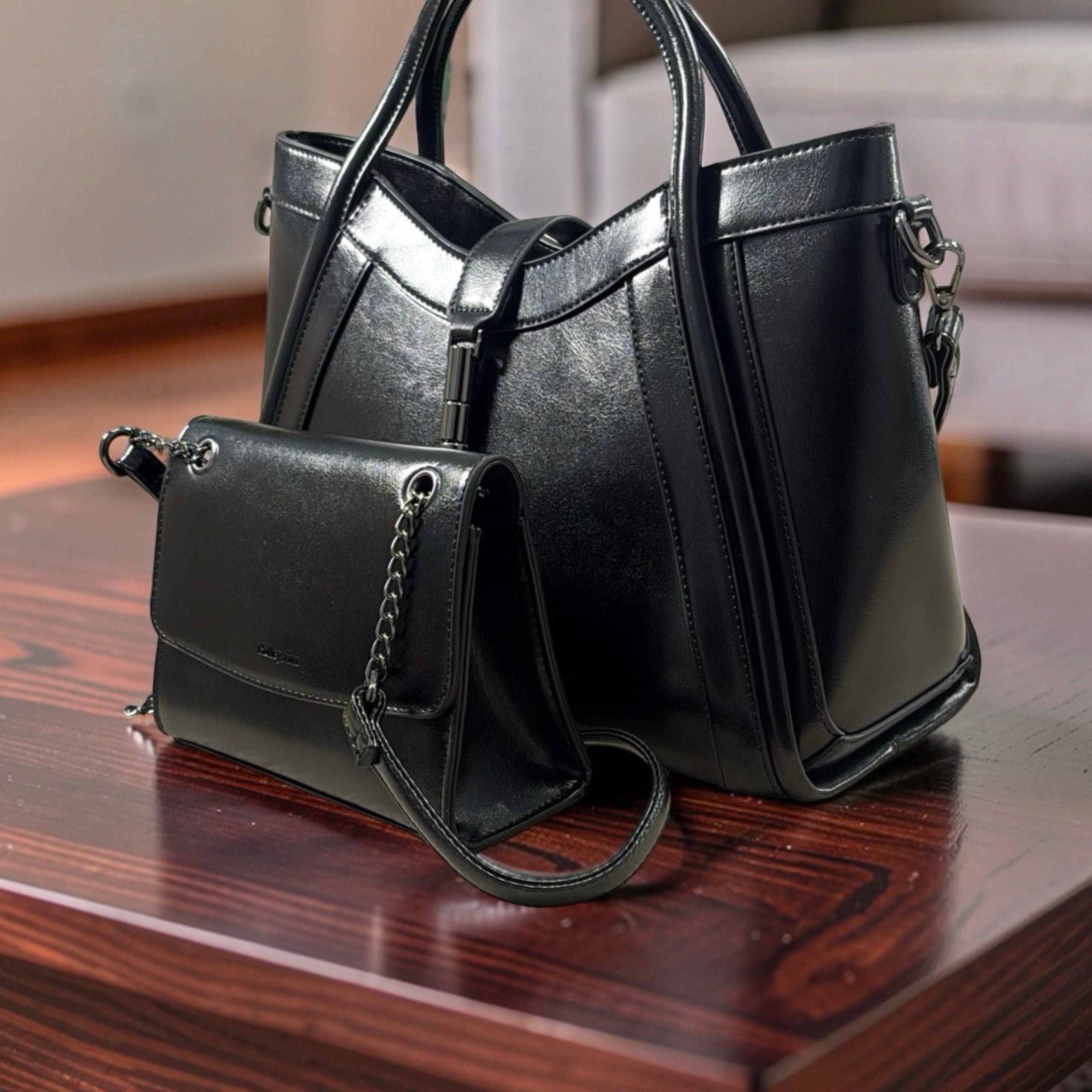 Holley Vivi Two-in One Contrast Color Bag in Black