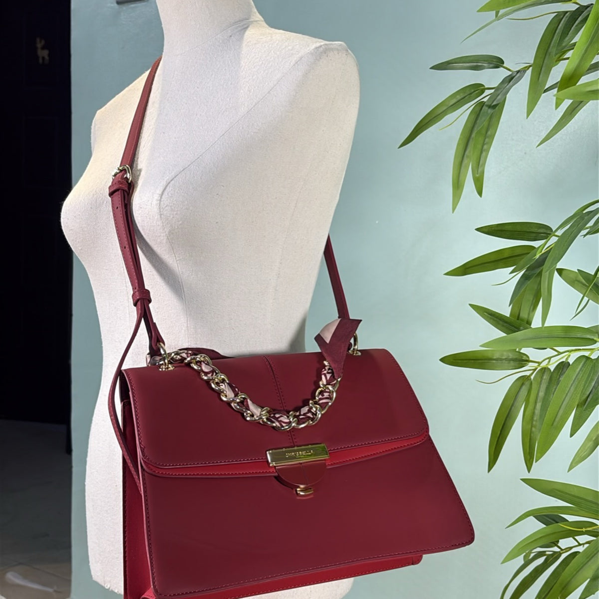 Chrisbella Scarf Detail Flap Closure Side bag in Red