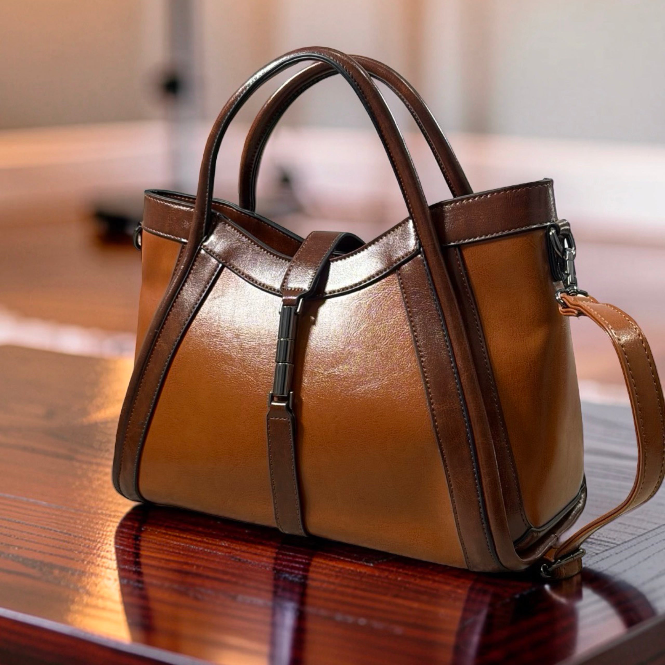 Holley Vivi Two-in One Contrast Color Bag in Brown