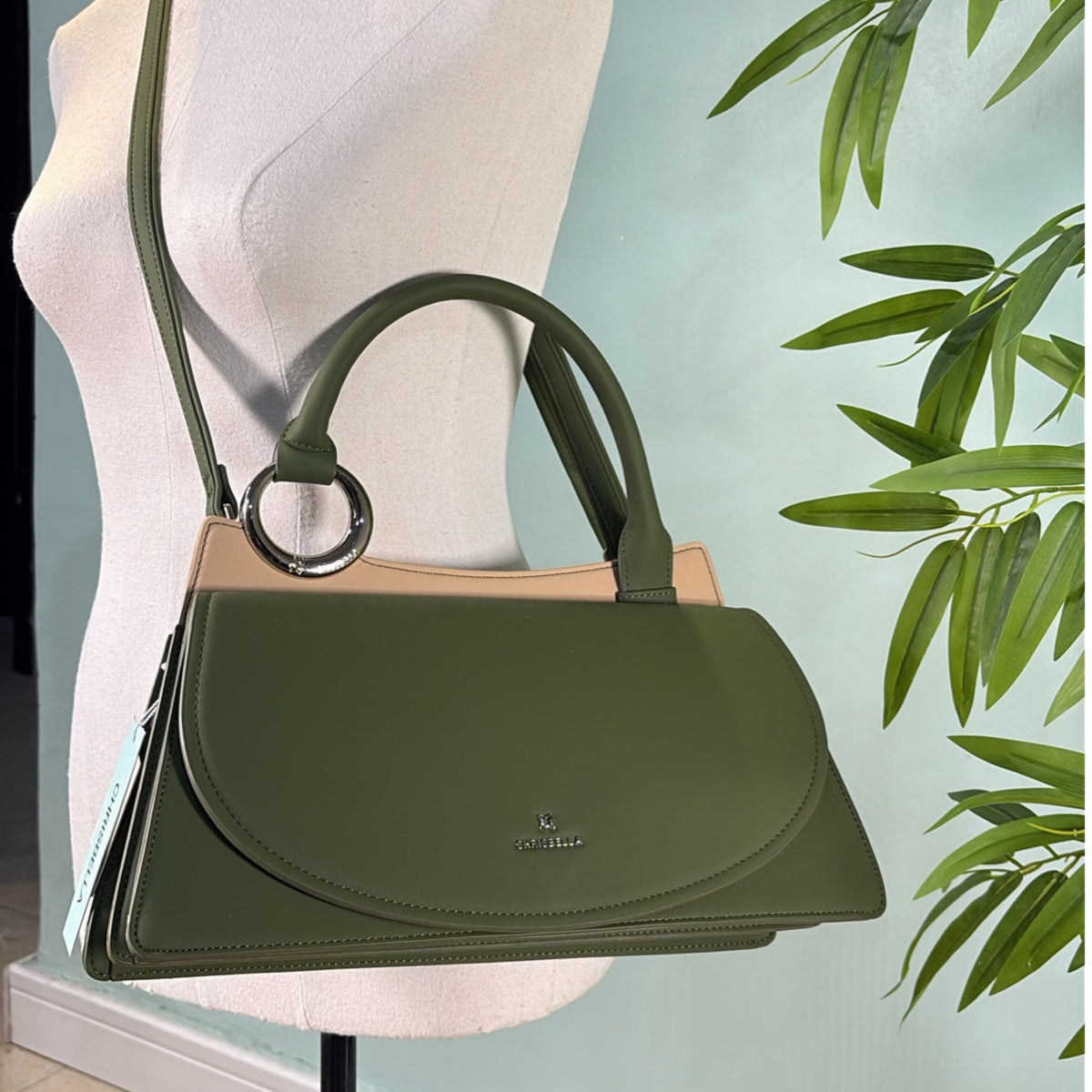 Chrisbella Top Handle Front-Flap Structured Bag in Green