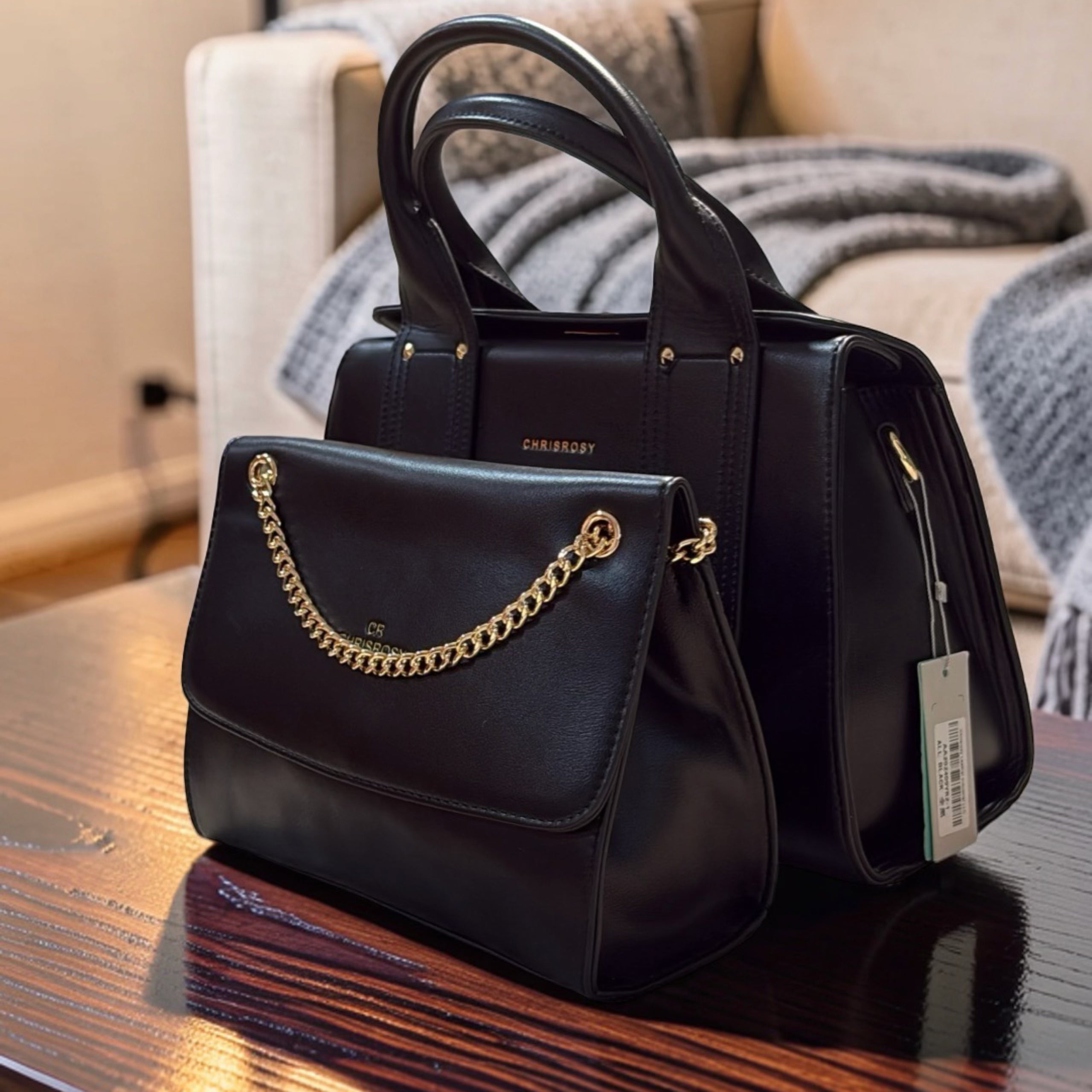 Chrisrosy 2-in-1 Structured Double Handle Bag in Black