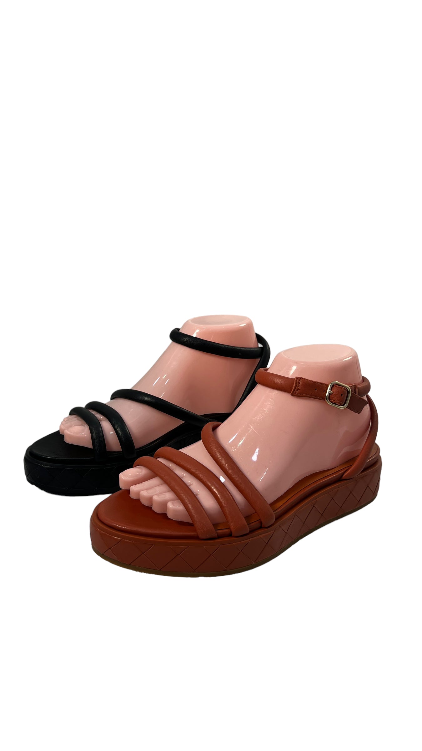 WHAT FOR BURNT ORANGE TUBE STRAP FLATFORM SANDAL