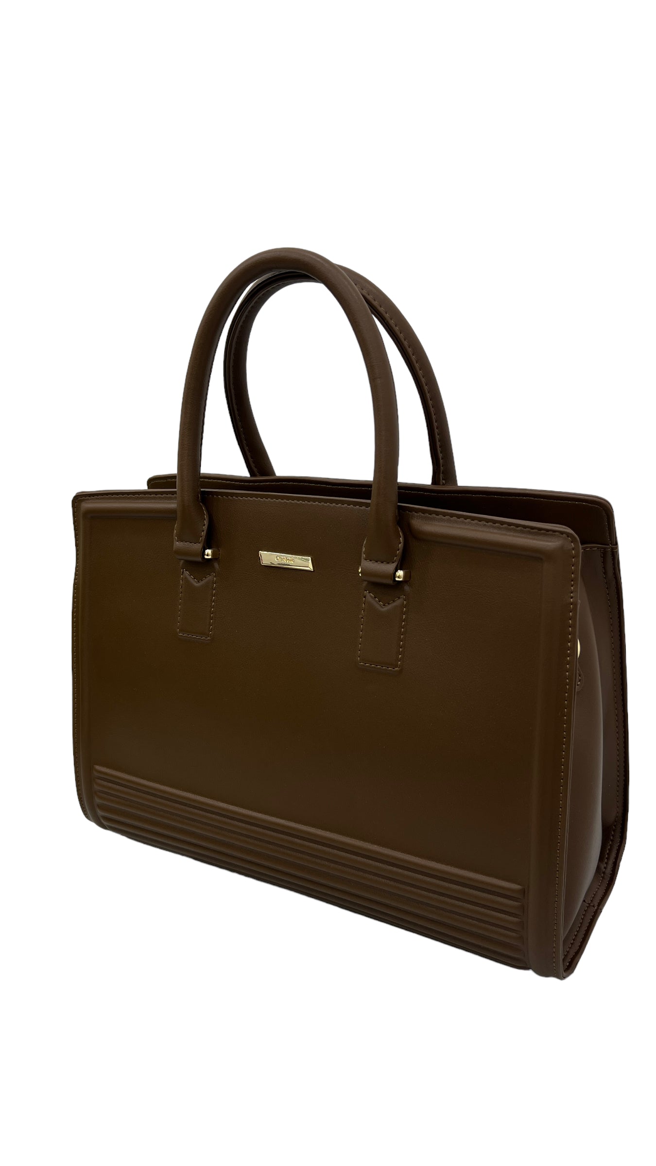 CHRISBELLA COFFEE LARGE DOUBLE HANDLE STRUCTURED BAG