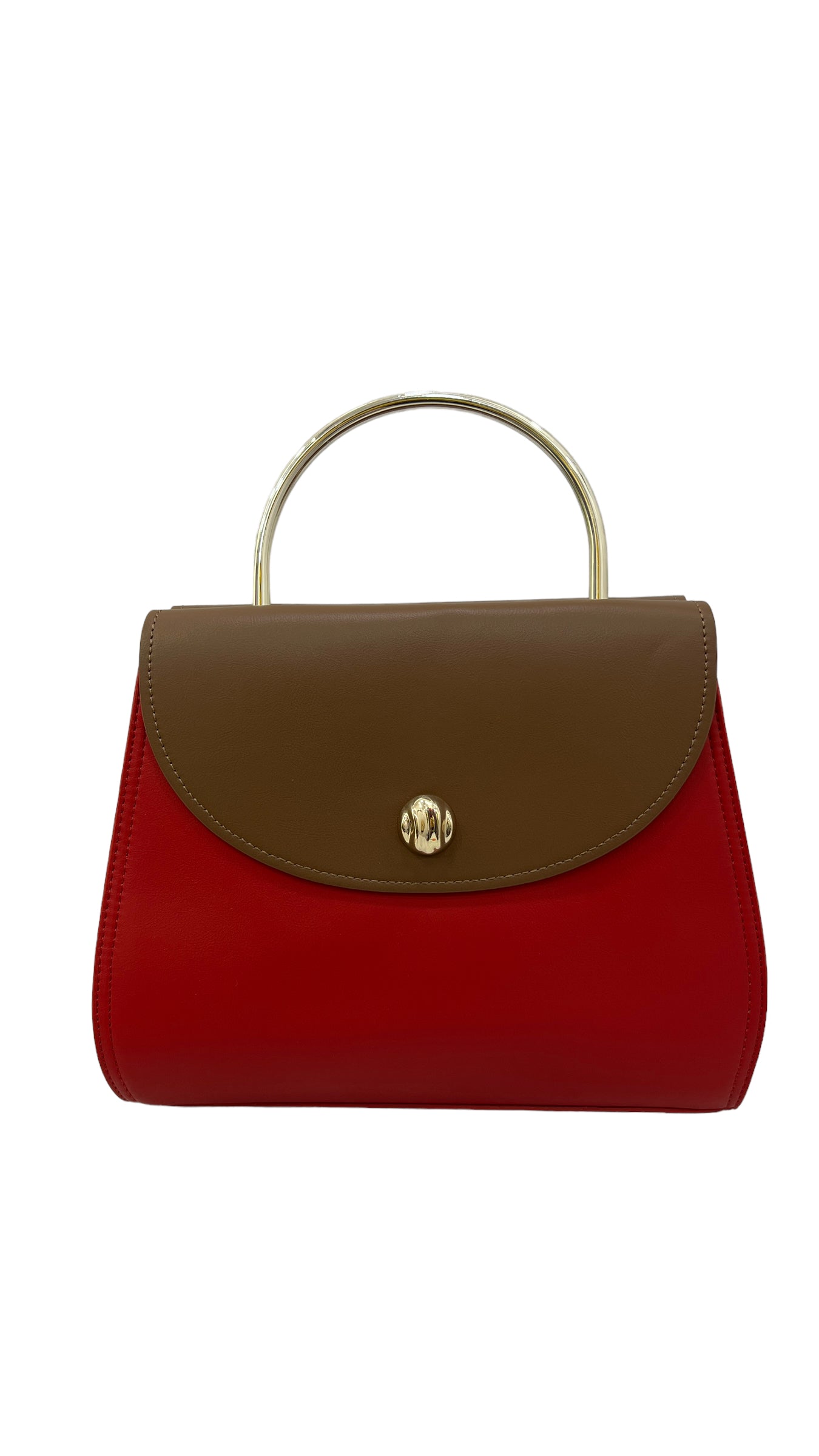 CHRISBELLA BROWN/RED METAL TOP HANDLE DOUBLE SIDED BAG