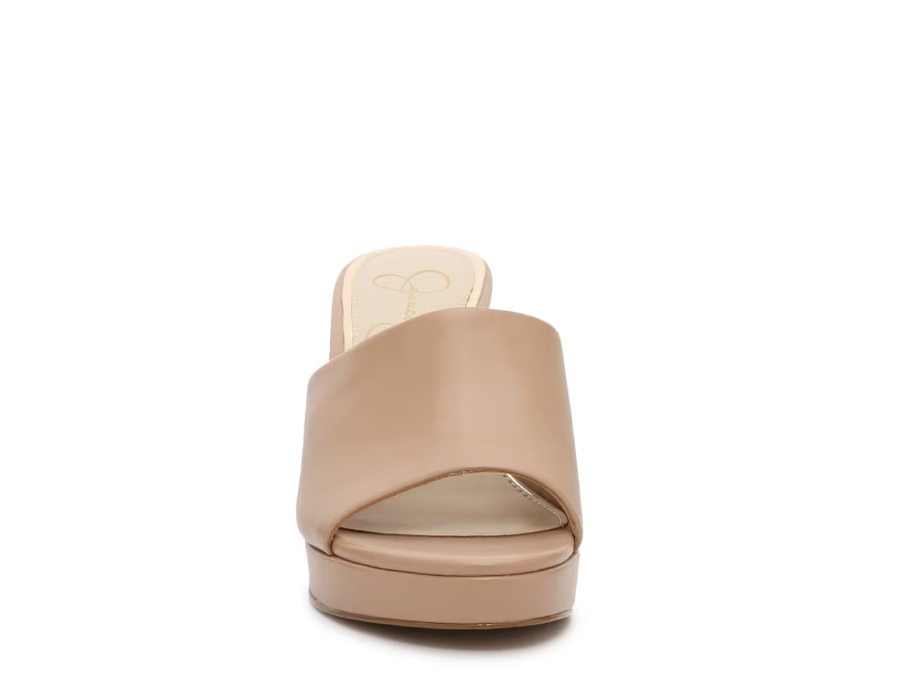 JESSICA SIMPSON NUDE LEATHER PLATFORM BLOCK HEEL MULE