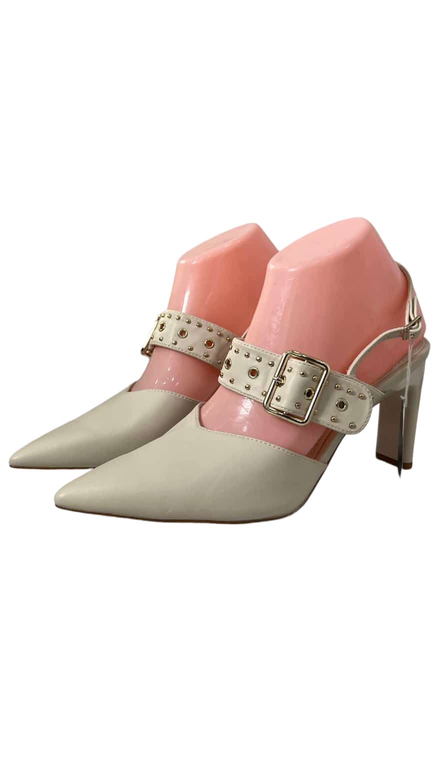ROSESSENCE ECRU LEATHER BUCKLE DETAIL HEELS