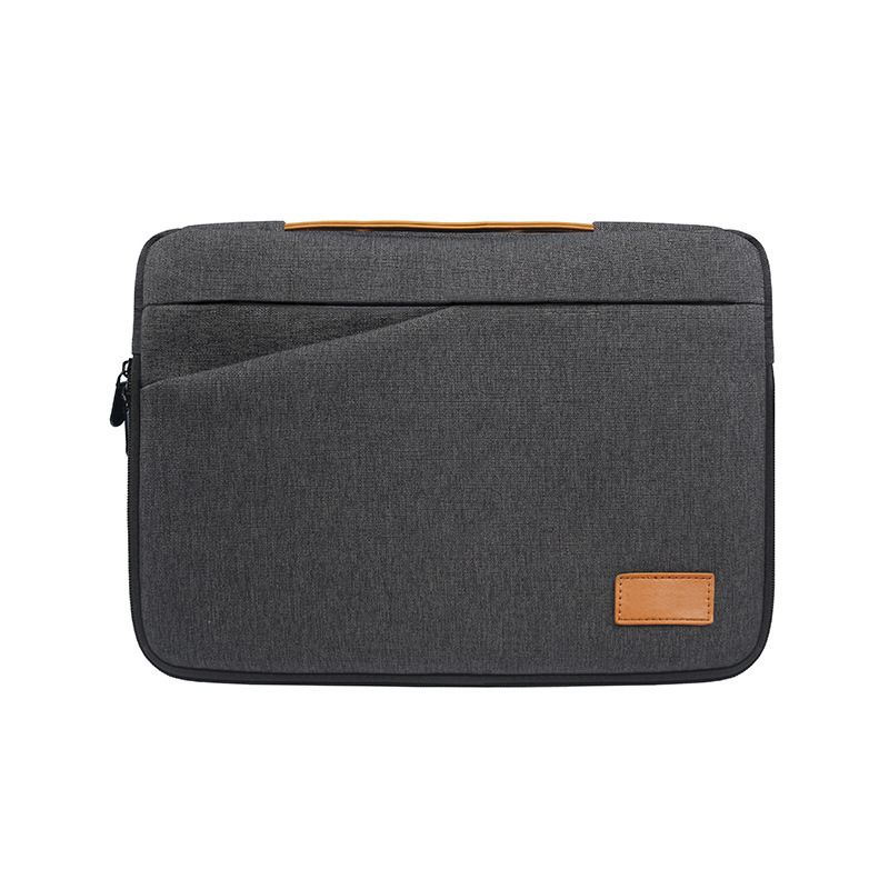 15' DARK GREY LAPTOP BAG WITH BROWN TOP HANDLE