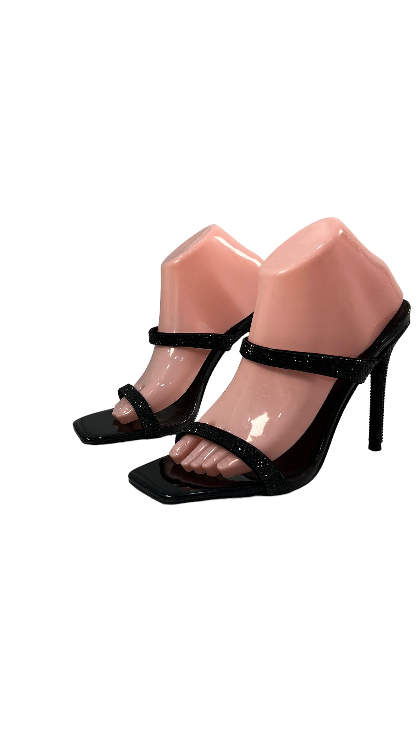 STEVE MADDEN BLACK EMBELLISHED DOUBLE STRAP HEELS
