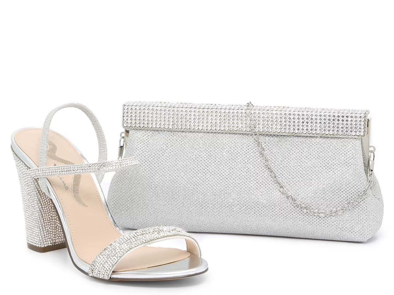 NINA SILVER SLINGBACK BLOCK HEEL SANDAL