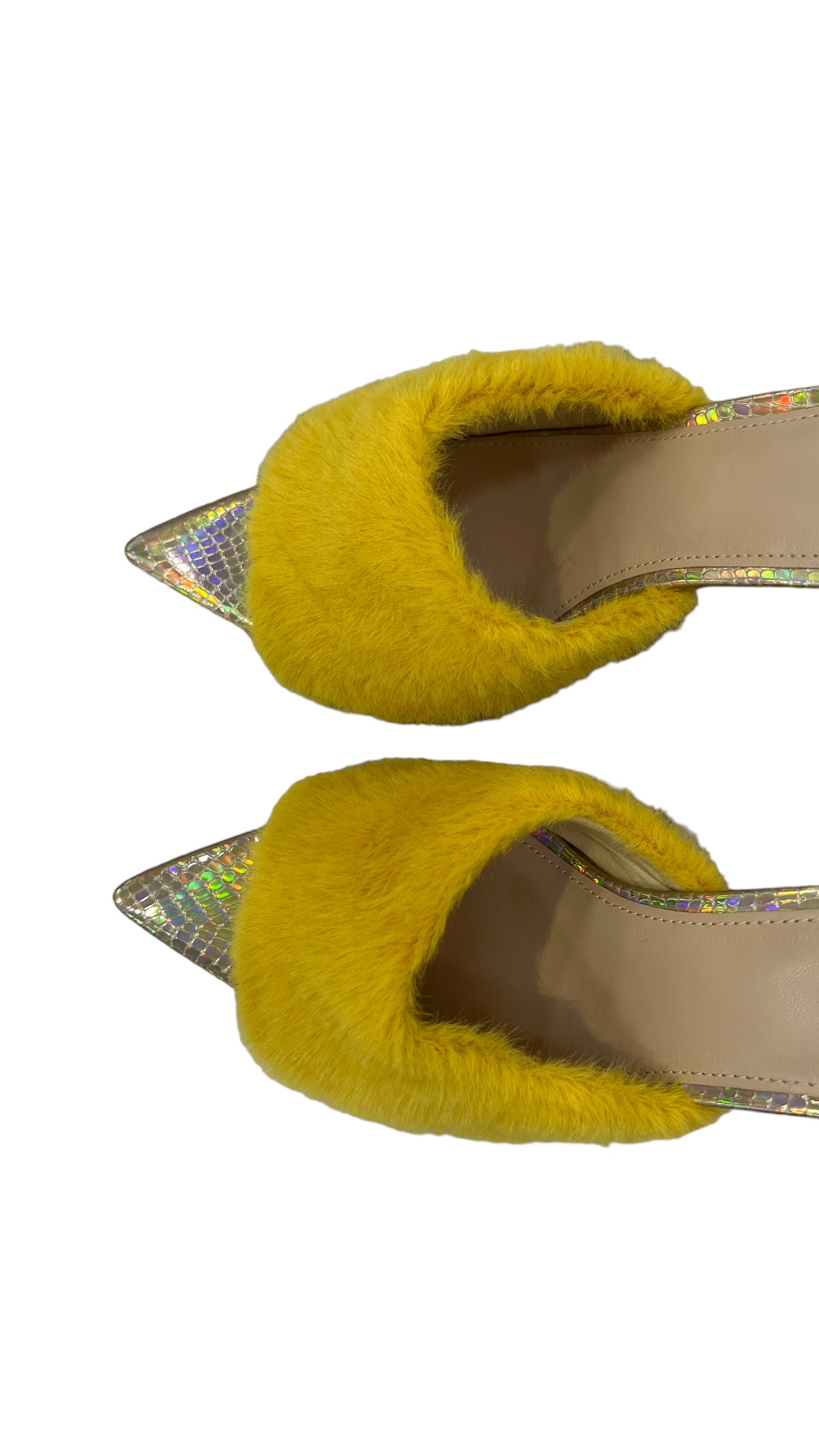 ARETHA BAWENS YELLOW FUR POINTED MULE