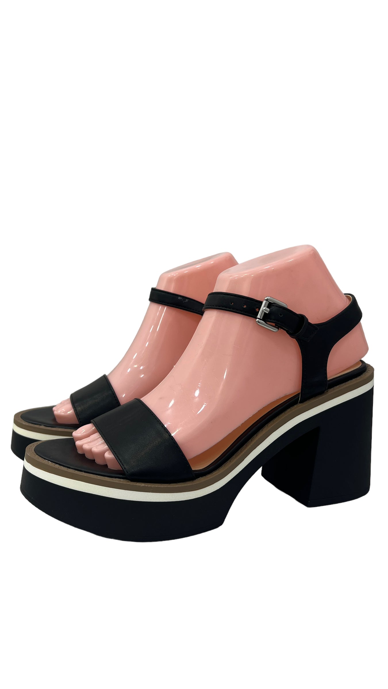 SWISH JEANS BLACK PLATFORM BLOCK HEEL SANDAL