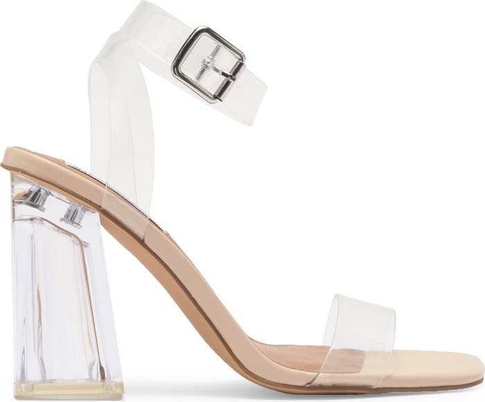 STEVE MADDEN NUDE VINYL STRAP METHACRYLATE HEELED SANDAL