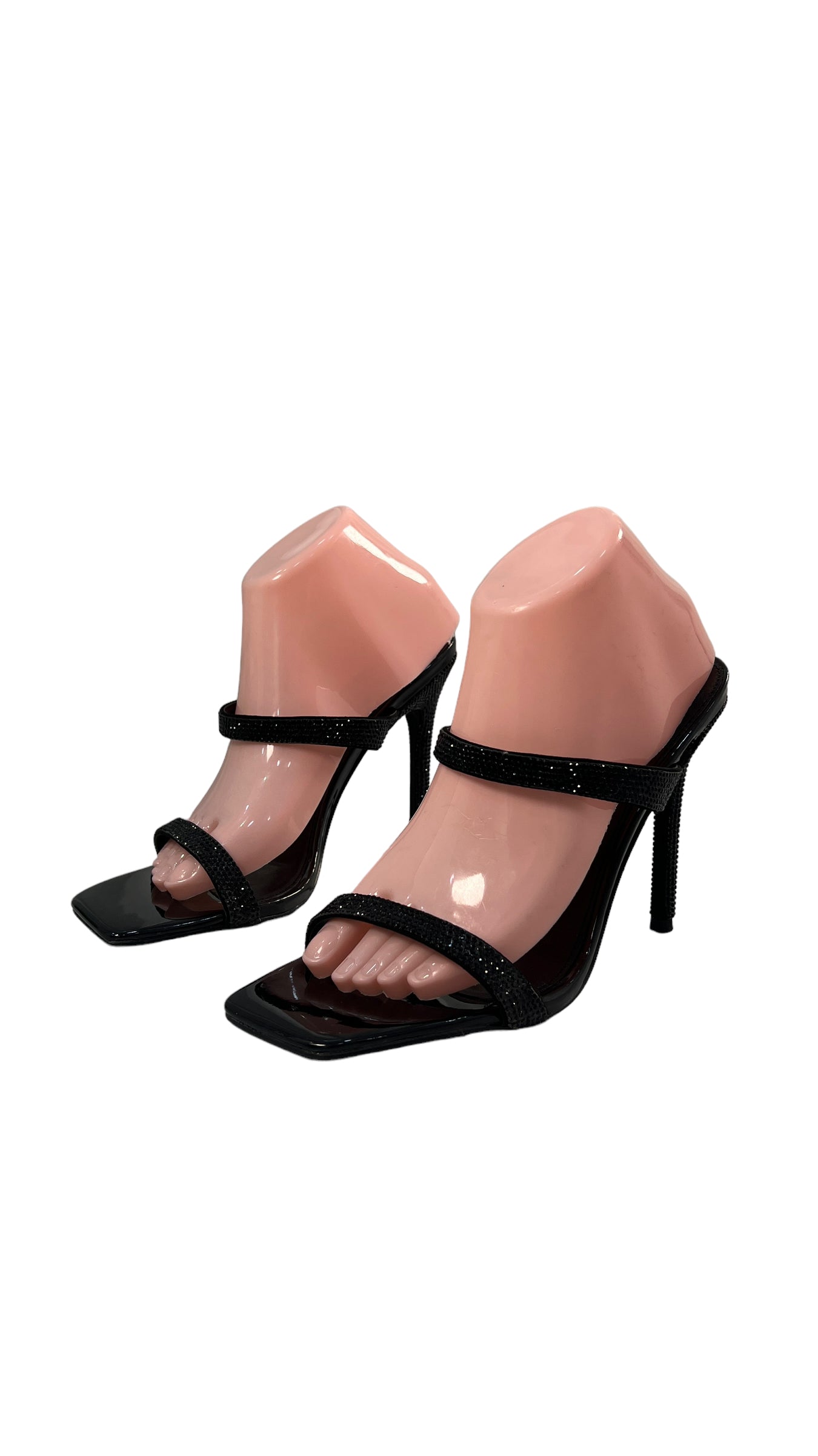 STEVE MADDEN BLACK EMBELLISHED DOUBLE STRAP HEELS