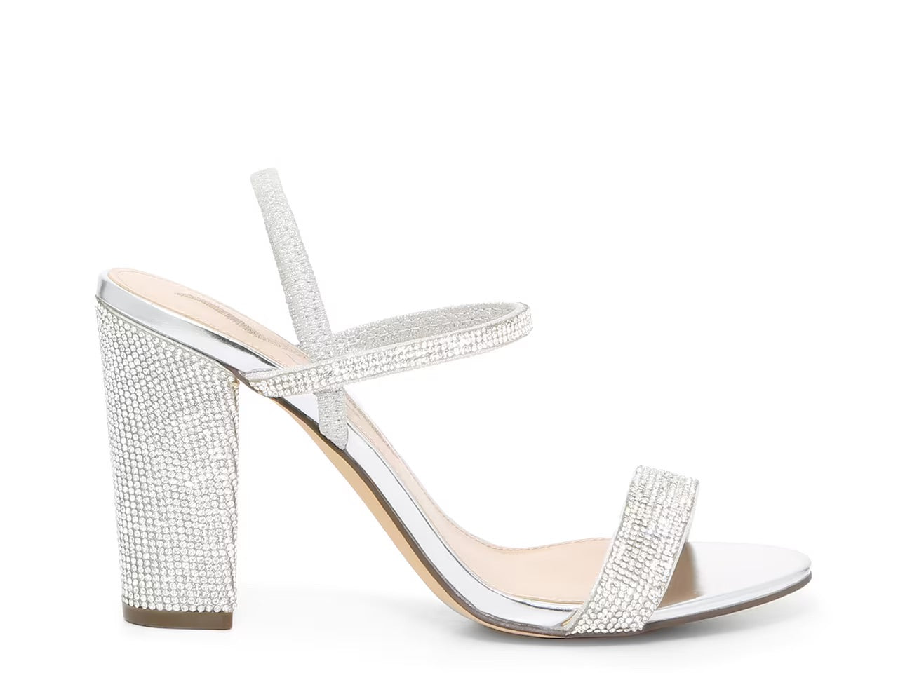NINA SILVER SLINGBACK BLOCK HEEL SANDAL