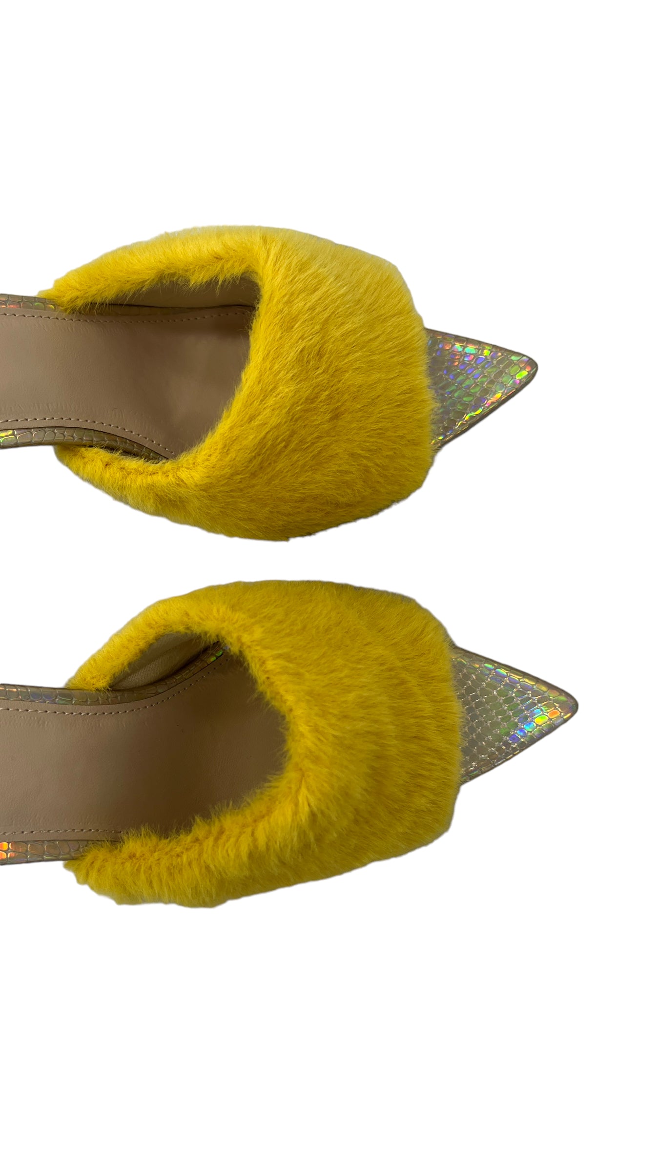 ARETHA BAWENS YELLOW FUR POINTED MULE