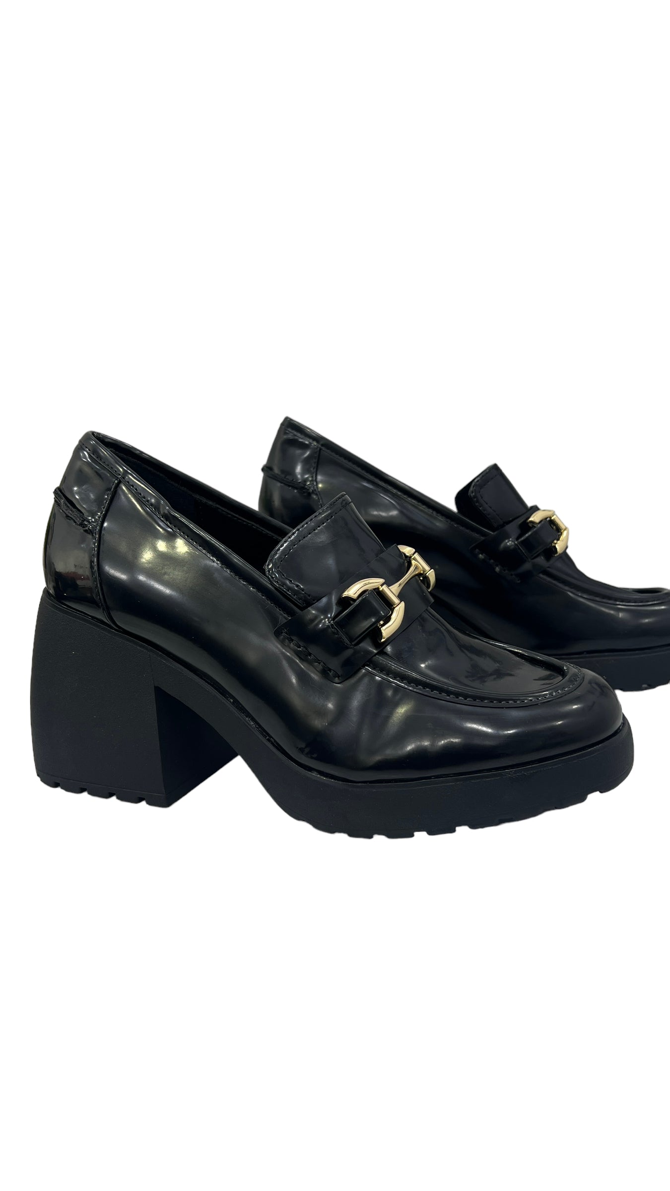 Patent heeled clearance loafers