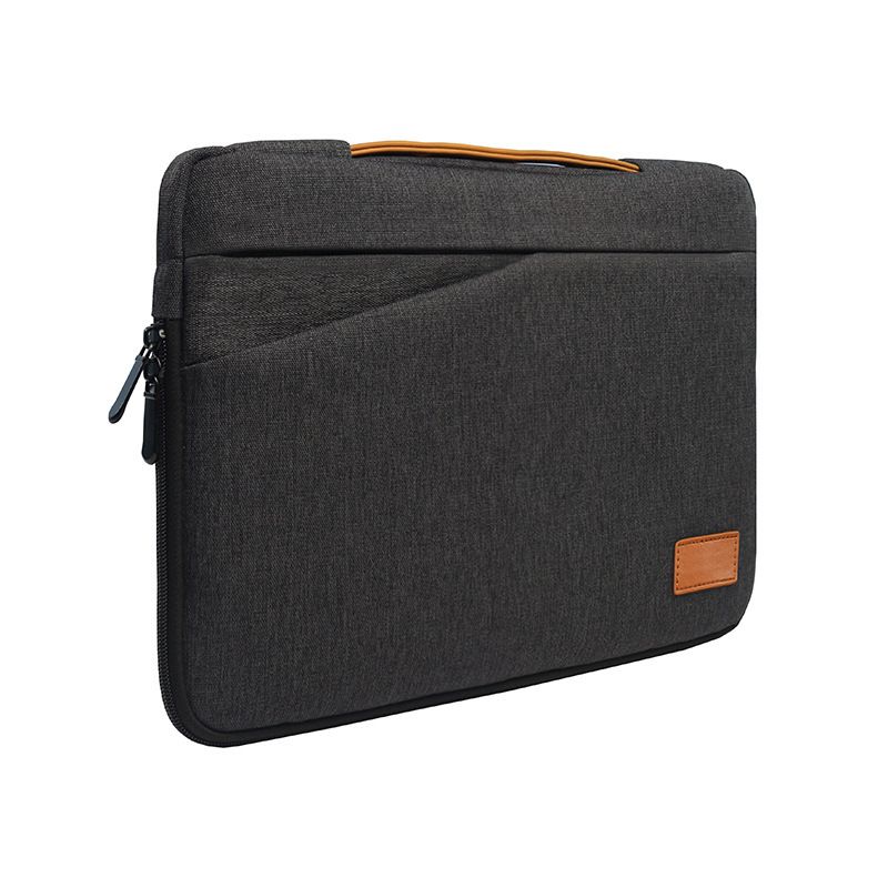 15' DARK GREY LAPTOP BAG WITH BROWN TOP HANDLE