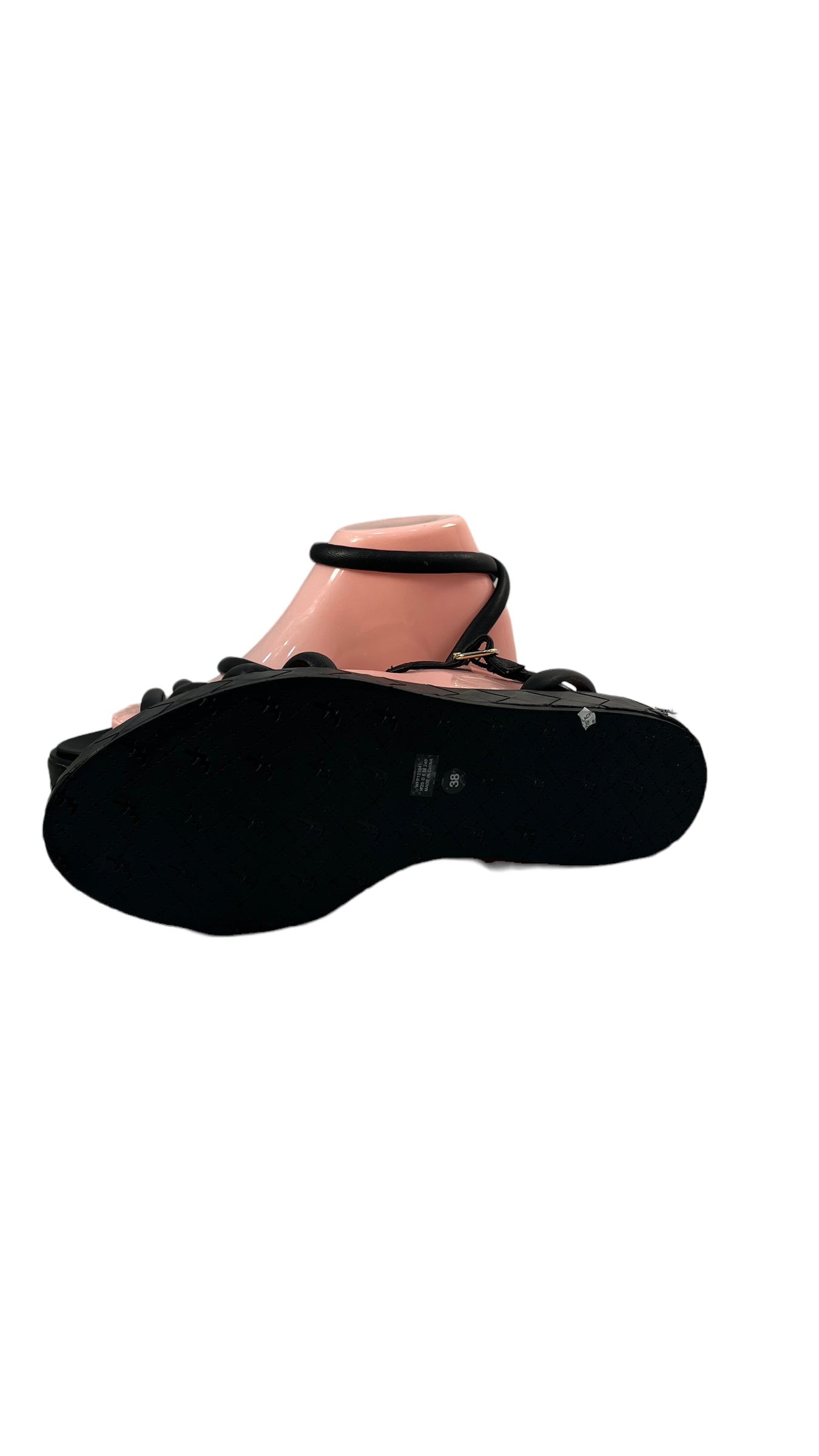 WHAT FOR BLACK TUBE STRAP FLATFORM SANDAL