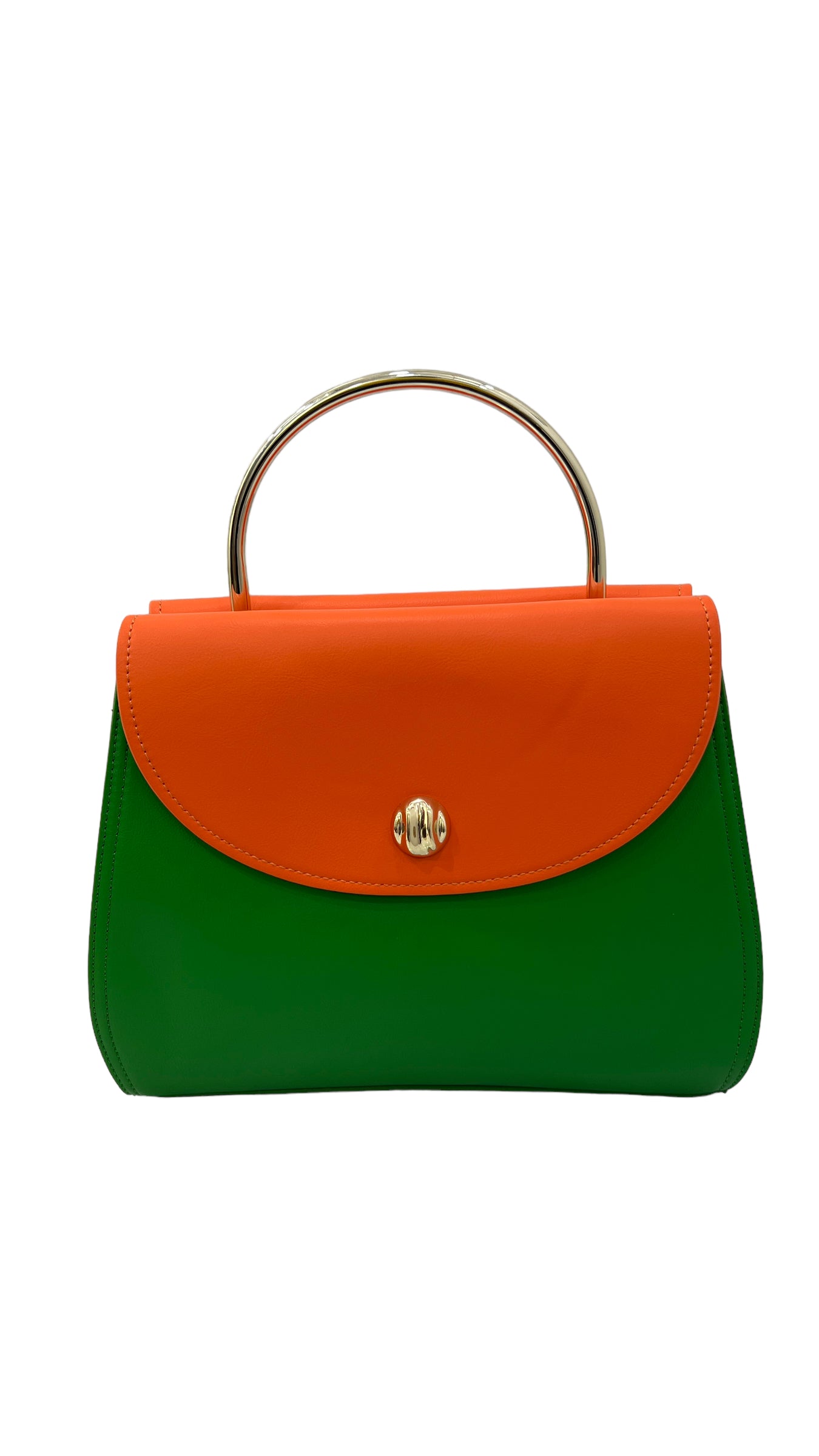 CHRISBELLA GREEN/ORANGE METAL TOP HANDLE DOUBLE SIDED BAG
