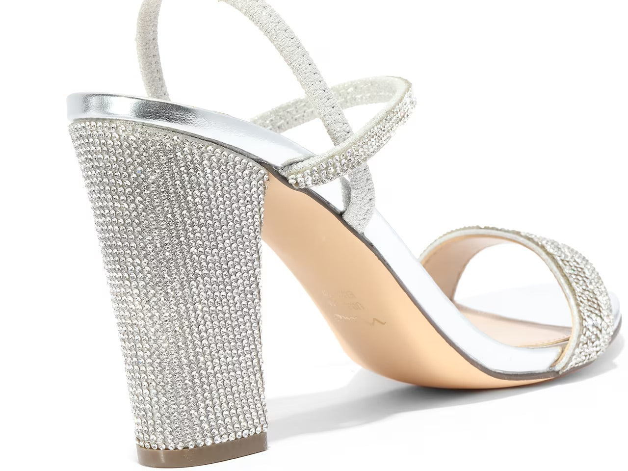NINA SILVER SLINGBACK BLOCK HEEL SANDAL