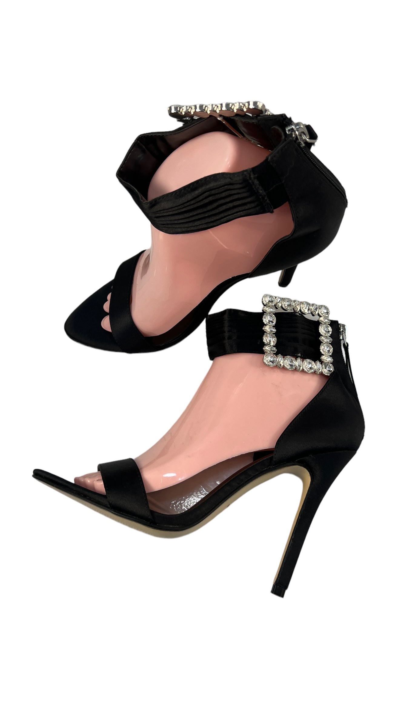 WAREHOUSE BLACK SATIN EMBELLISHED BUCKLE SANDAL