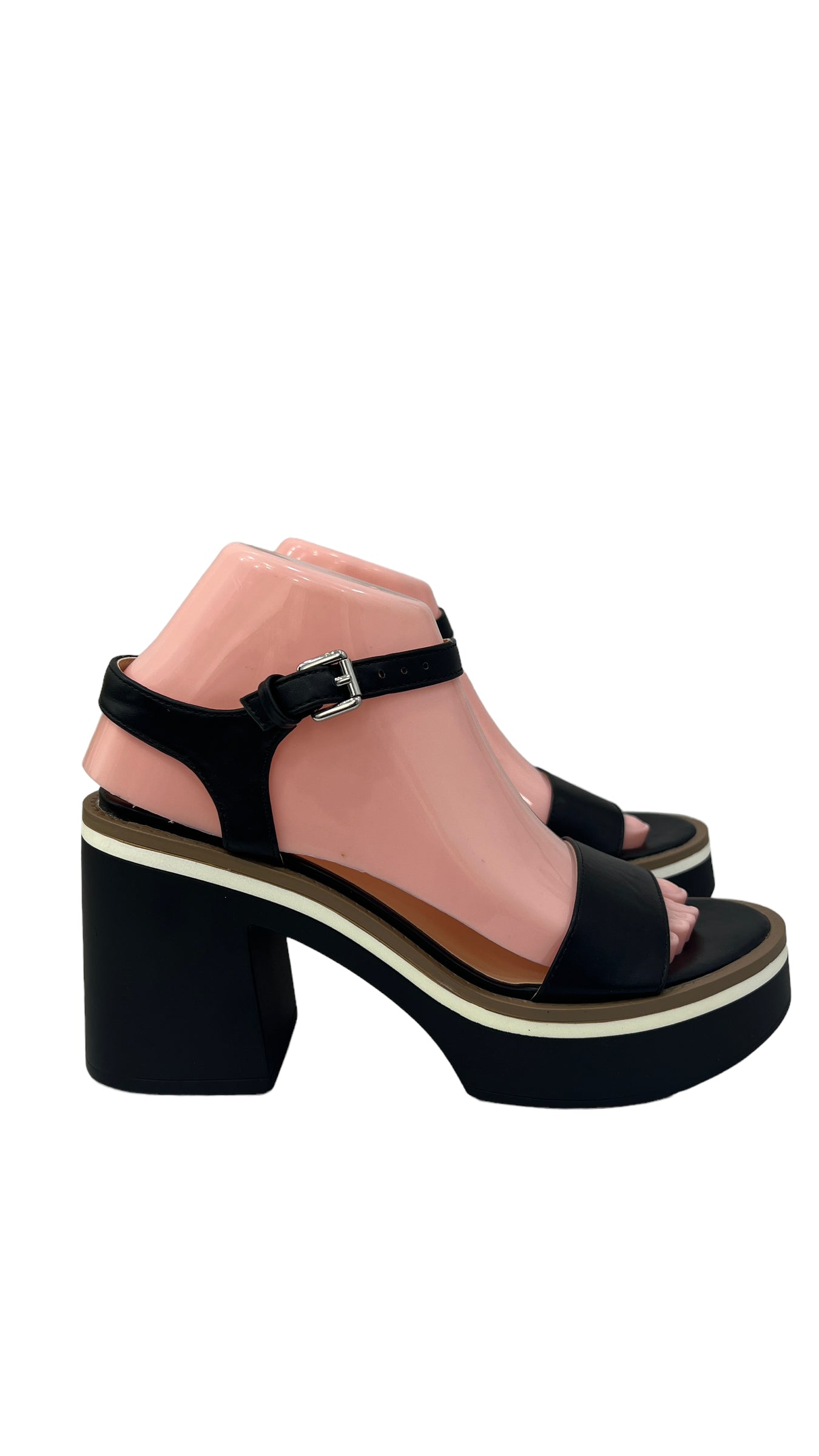 SWISH JEANS BLACK PLATFORM BLOCK HEEL SANDAL